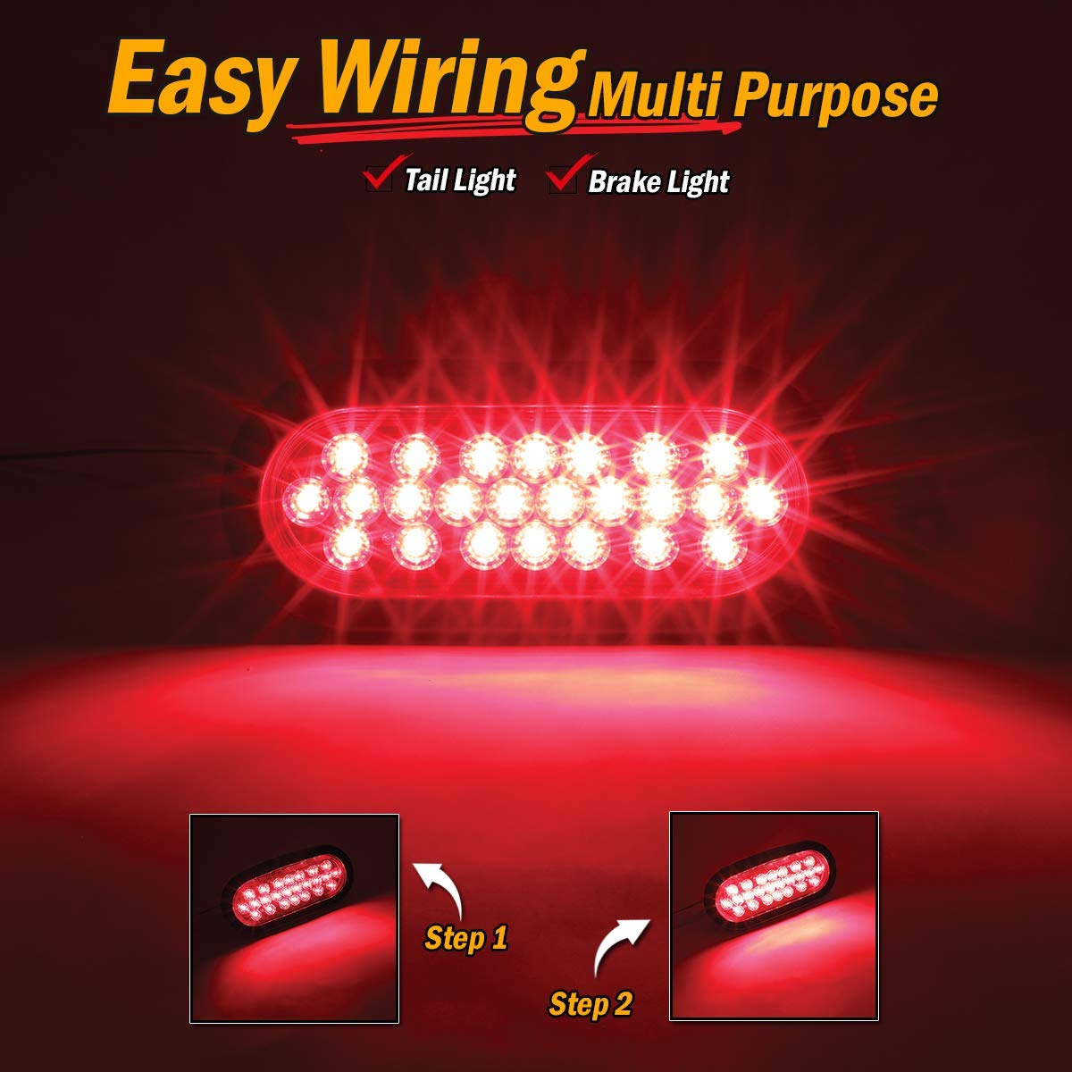 MADCATZ 6 Inch Oval Red LED Clearance Trailer Tail Lights - Waterproof Heavy Duty Brake Stop Lights with 3 Prong Plug & Grommets for Trucks, RVs, Trailers - 12V DC Rear Safety Lighting for Night Driving & Parking