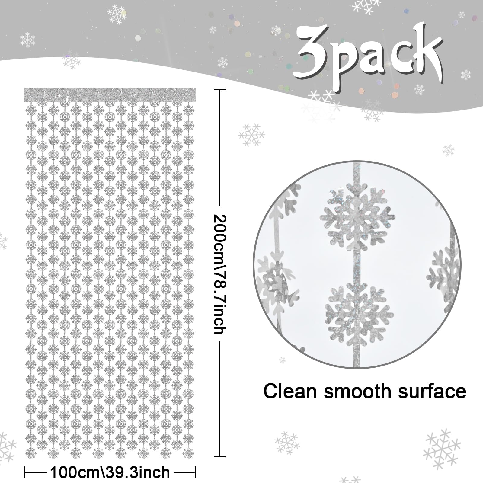 Silver Snowflake Foil Fringe Curtains - 3 Pack Iridescent Hanging Snowflake Streamers for Winter Wonderland Christmas Party Decor | Perfect for Holiday Home, Office & Wedding Decorations