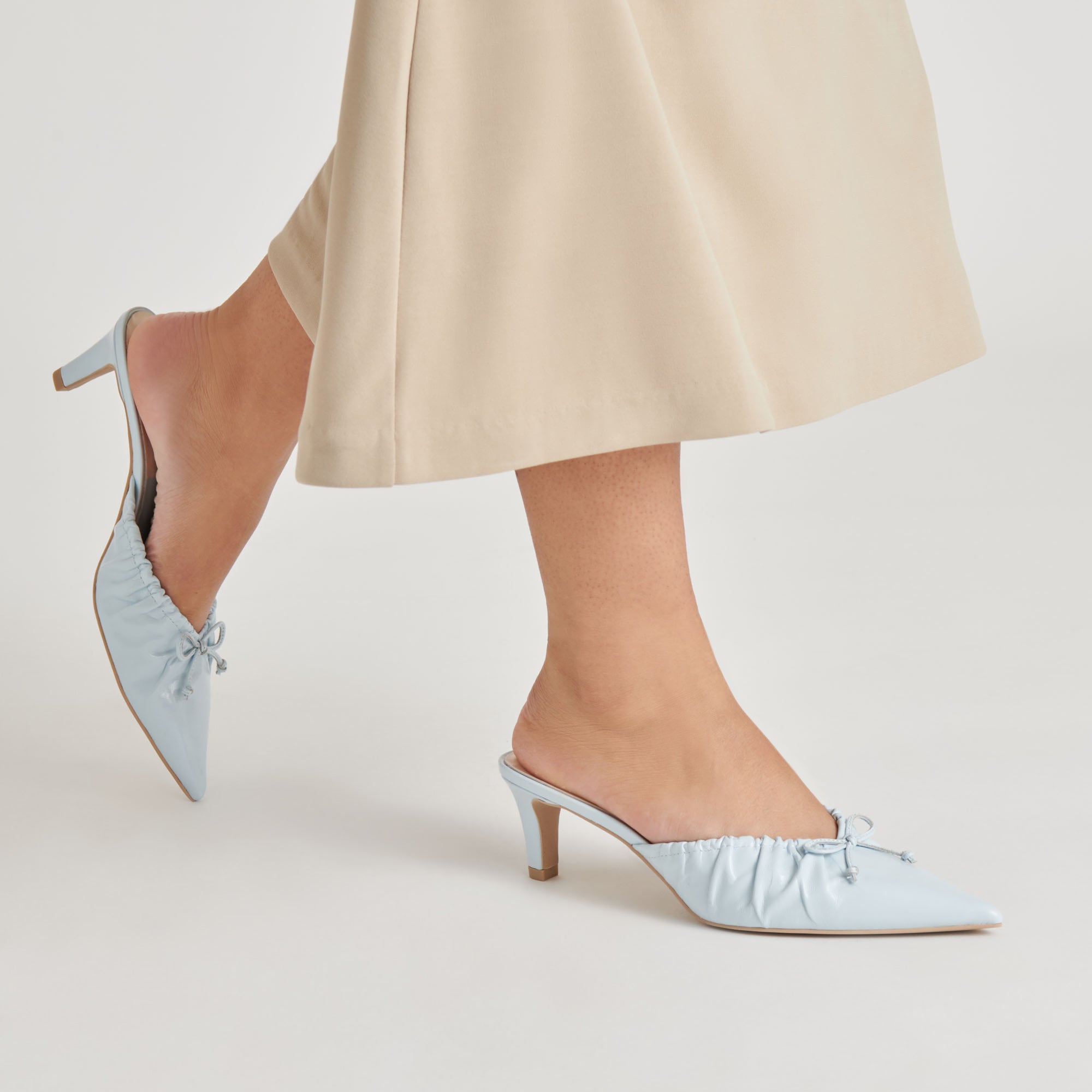KAIRI Women's Mid Heel Pumps - Ice Blue Crinkle Patent Leather Dress Shoes for Work, Party & Special Occasions