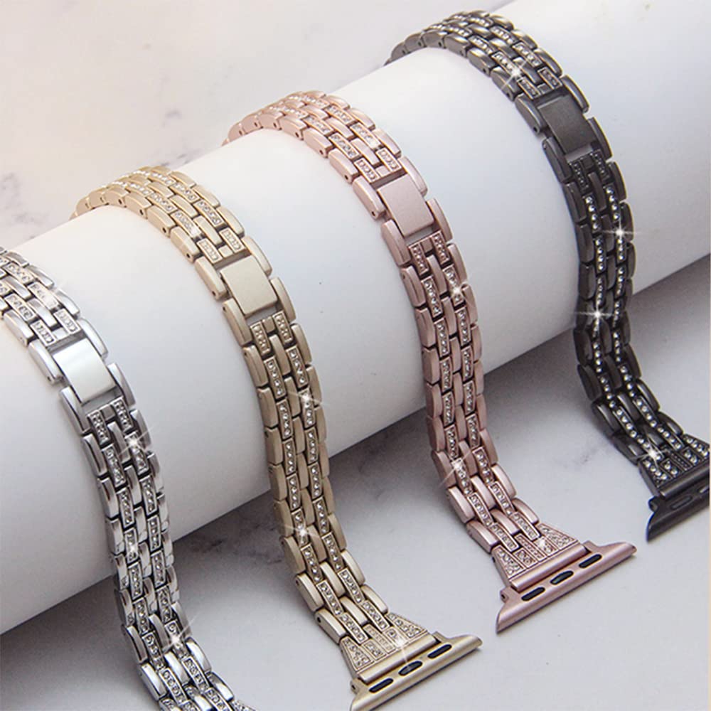Stainless Steel Apple Watch Band for Women - Slim Bling Rhinestone Strap Compatible with 38mm/40mm/41mm/42mm/44mm/45mm Apple Watch Series 7/6/SE/5/4/3/2/1 - Elegant Accessory for Work, Gym & Special Occasions