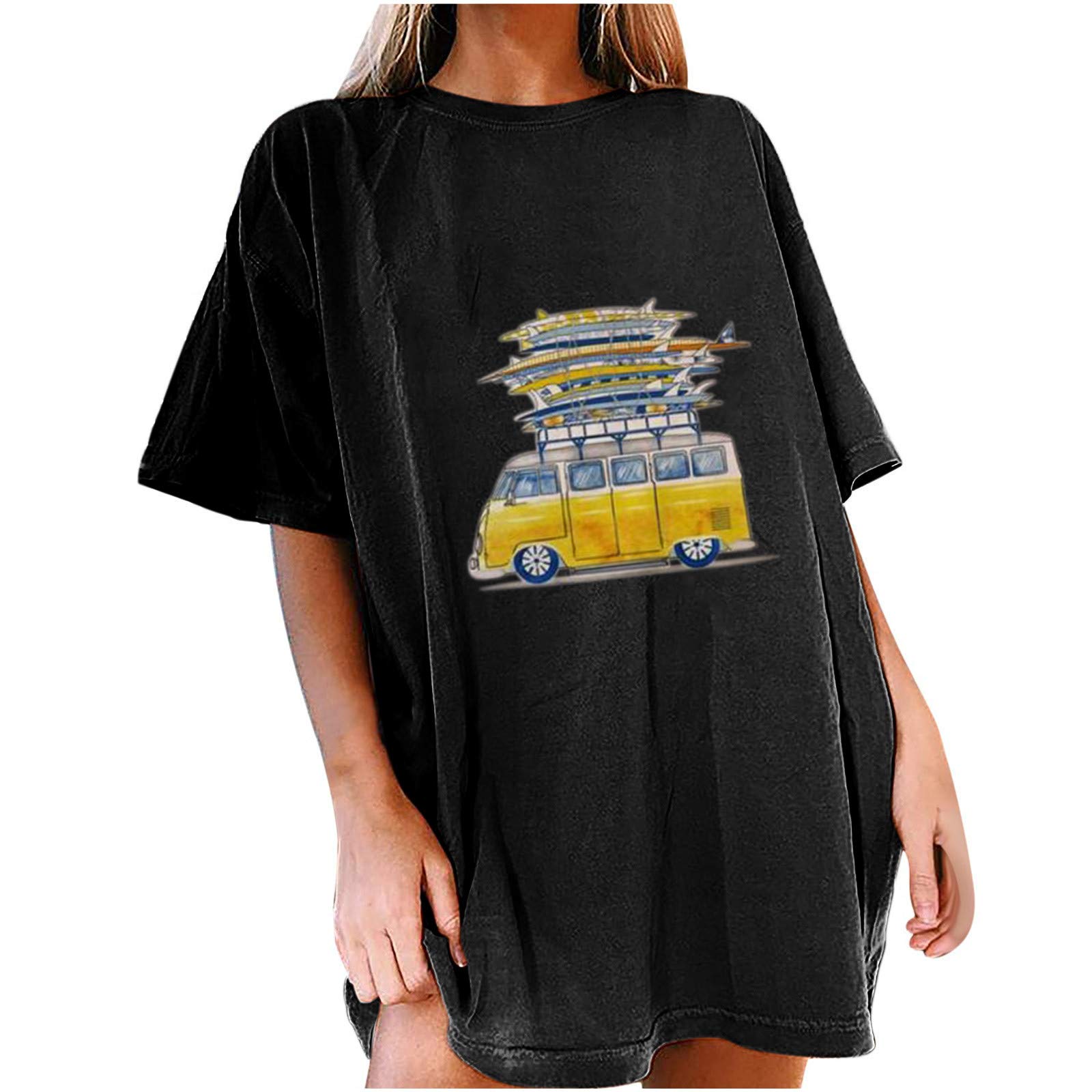 Funny Graphic Tees for Women - Oversized Short Sleeve T-Shirt with Sun and Moon Design | Casual Wear, Street Fashion, Gift Idea for Her