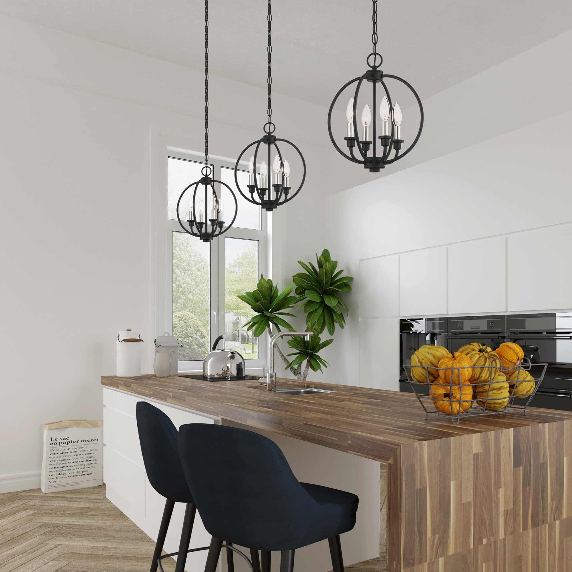 Livex Lighting 4664-04 4-Light Black Modern Chandelier - Elegant Ceiling Fixture for Dining Room, Bedroom or Living Room Lighting