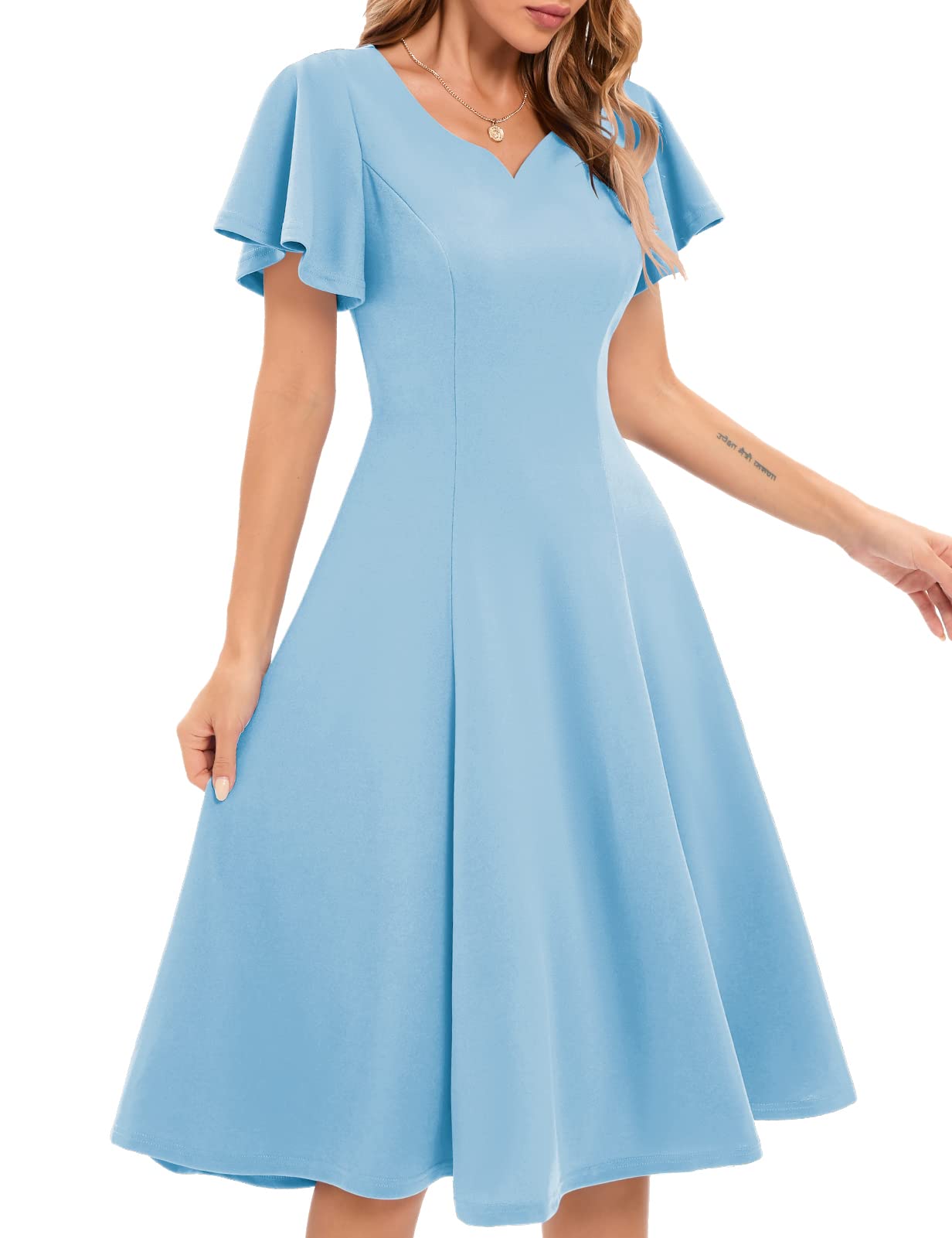 Vintage Short Sleeve Wedding Guest Dress for Women - Fit and Flare Cocktail Party Dress - Elegant Tea Party & Formal Occasion Wear