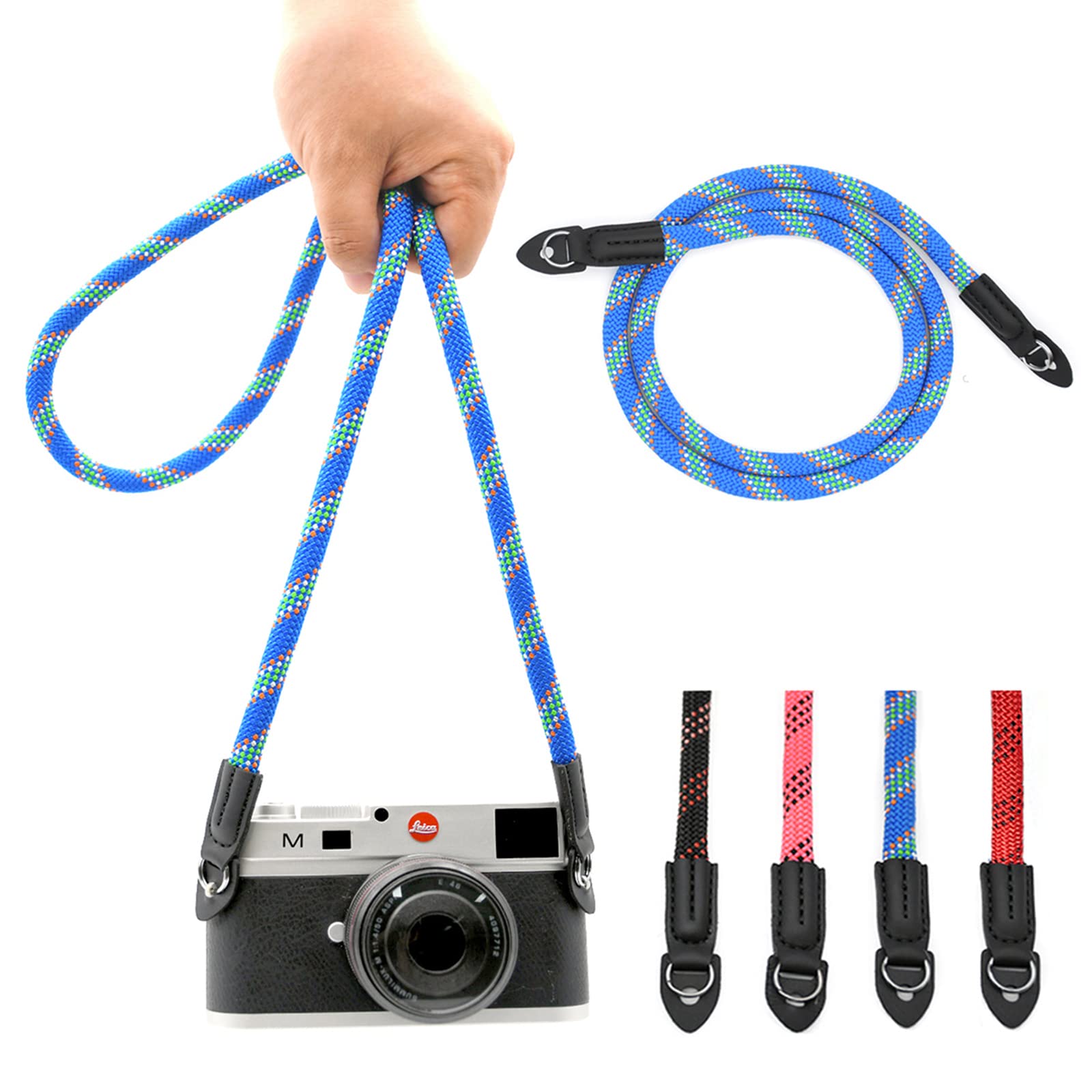 Vintage Nylon Climbing Rope Camera Strap - 100cm Adjustable Neck & Shoulder Strap for DSLR and Mirrorless Cameras (Blue) - Perfect for Travel, Hiking, and Outdoor Photography