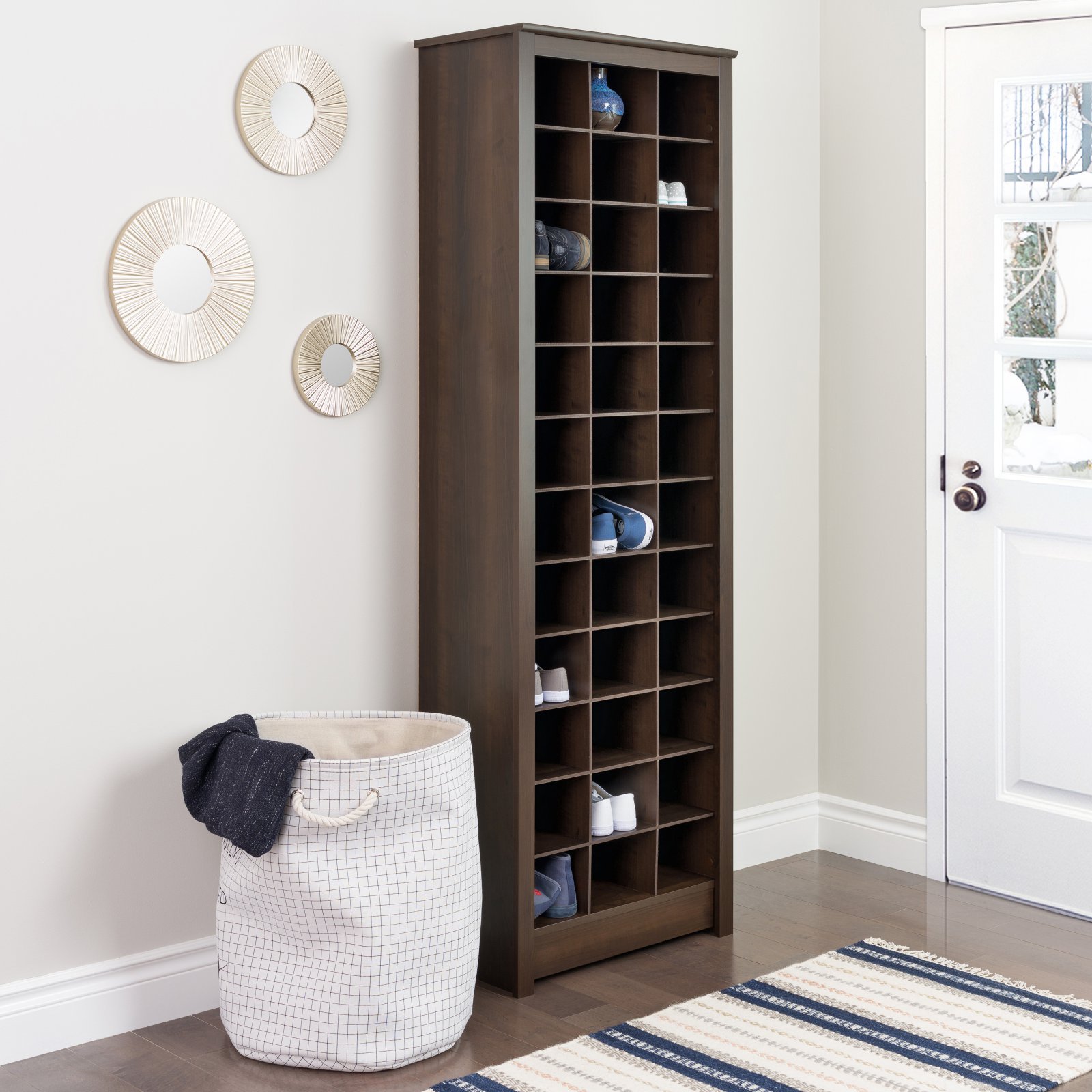 Prepac White Tall Storage Cabinet - 36 Shoe Organizer with Cubbies, Entryway Furniture (13
