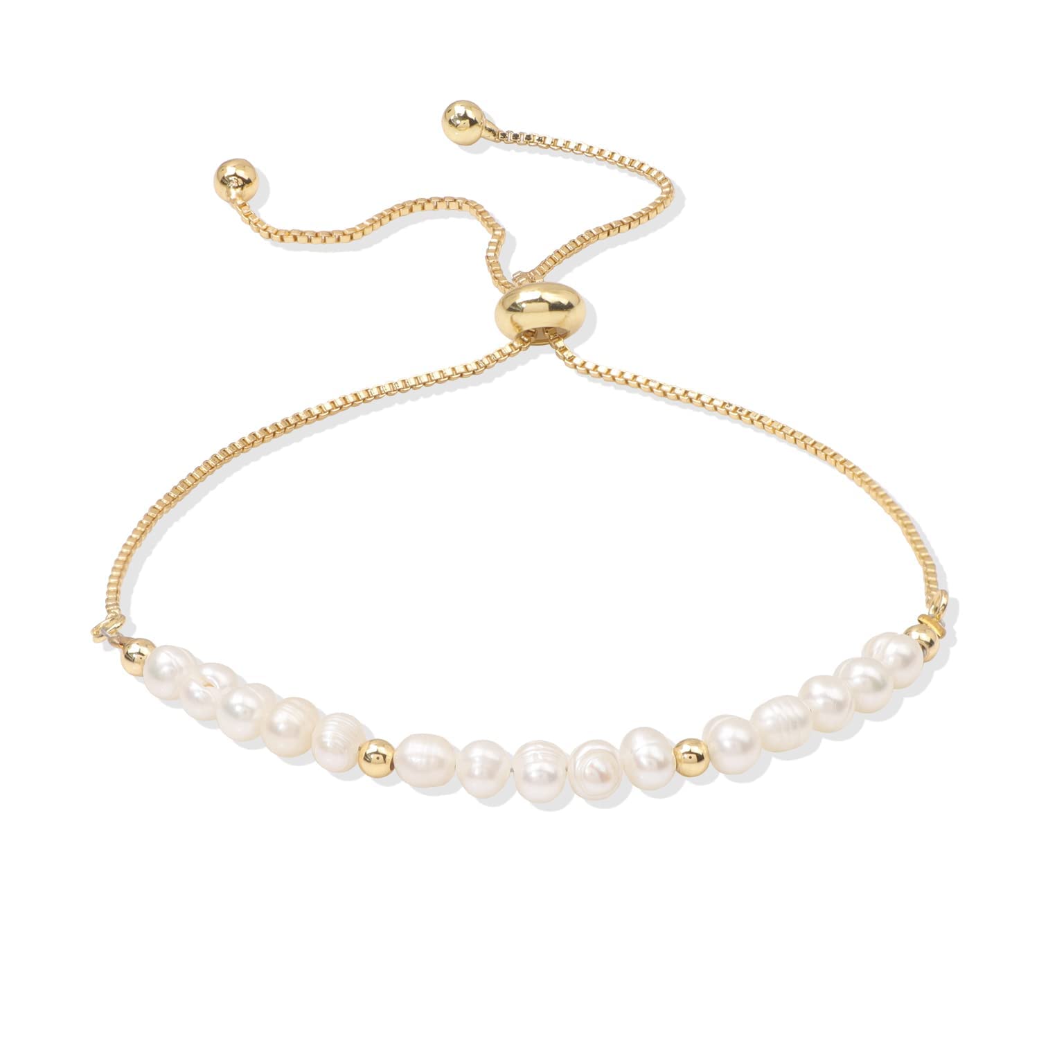 14K Gold Baroque Pearl Chain Bracelet for Women - Adjustable Dainty Pearl Jewelry Gift for Mother, Wife - Perfect for Weddings, Parties & Everyday Elegance
