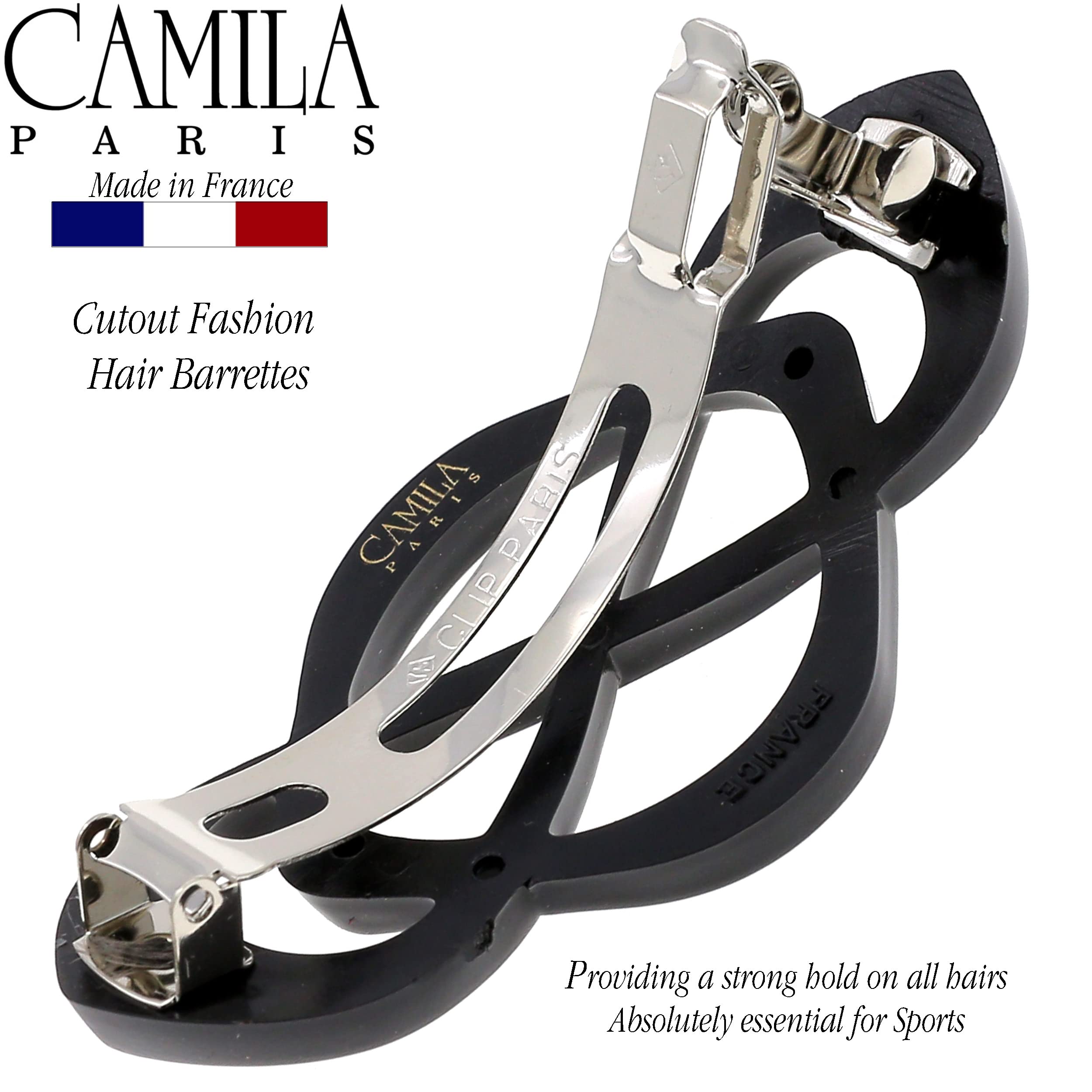 Camila Paris CP2437 French Hair Barrette for Girls & Women - Strong Hold No Slip Hair Clip for Thick Hair | Black Hair Accessories for School, Work & Special Occasions | Made in France