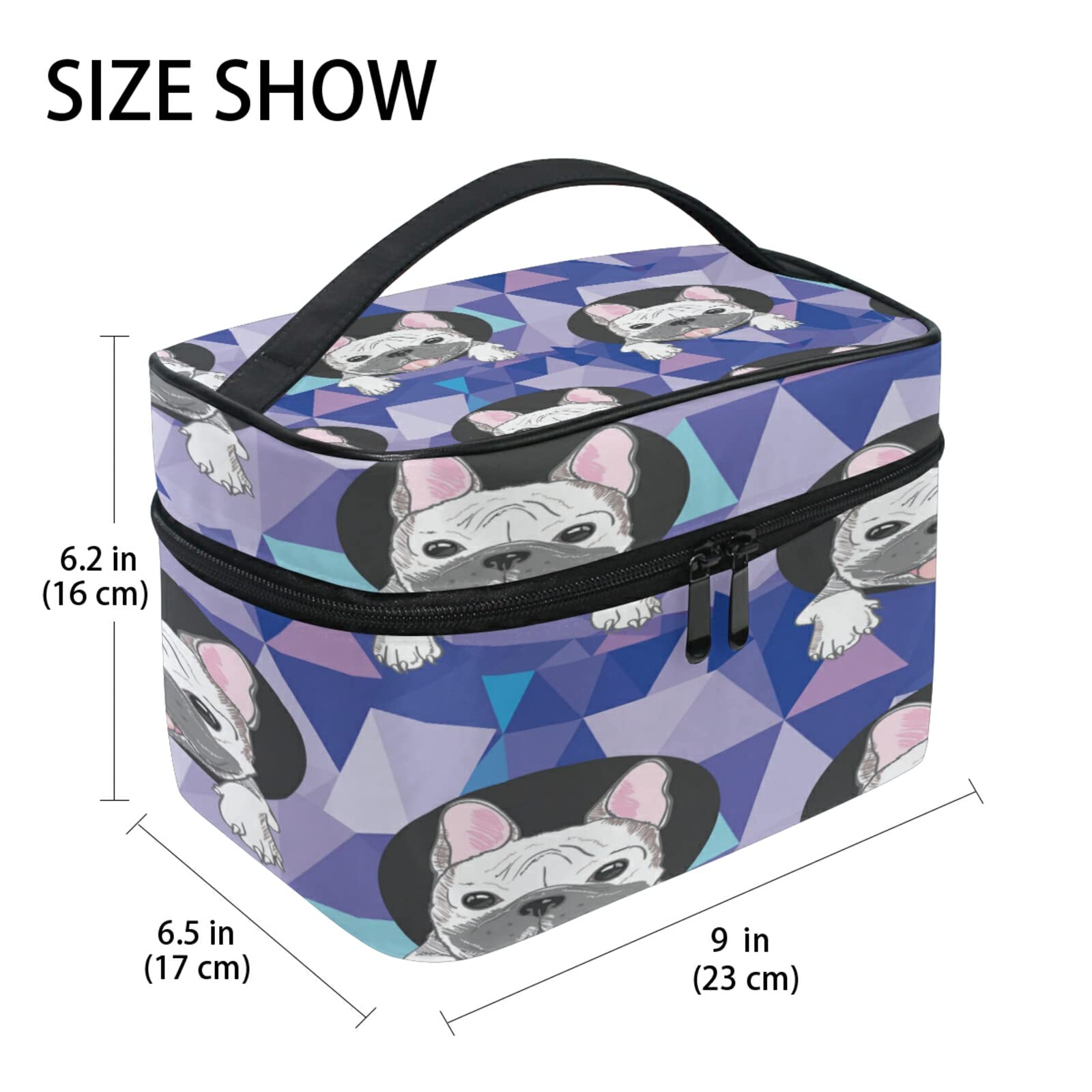 Cute Animal Dog Bulldog Makeup Bag - Travel Cosmetic Organizer with Handle & Zipper Closure - Makeup Storage Pouch for Women & Girls - Perfect for Travel, Gym, and Daily Essentials Organization