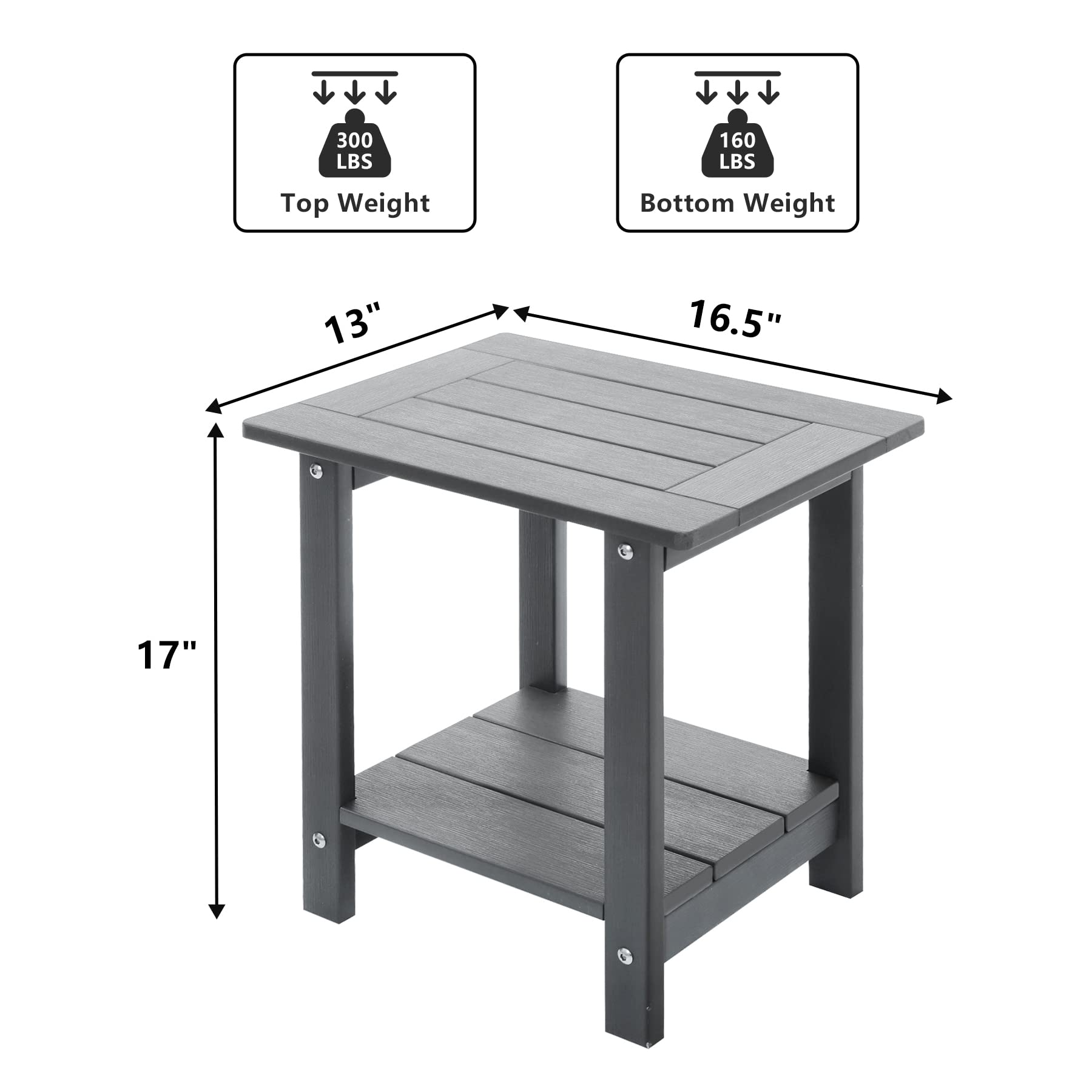 Weather-Resistant Double Adirondack Outdoor Side Table - Durable Rectangular Patio End Table for Adirondack Chairs (Grey) - Perfect for Poolside, Garden, Deck & Outdoor Relaxation