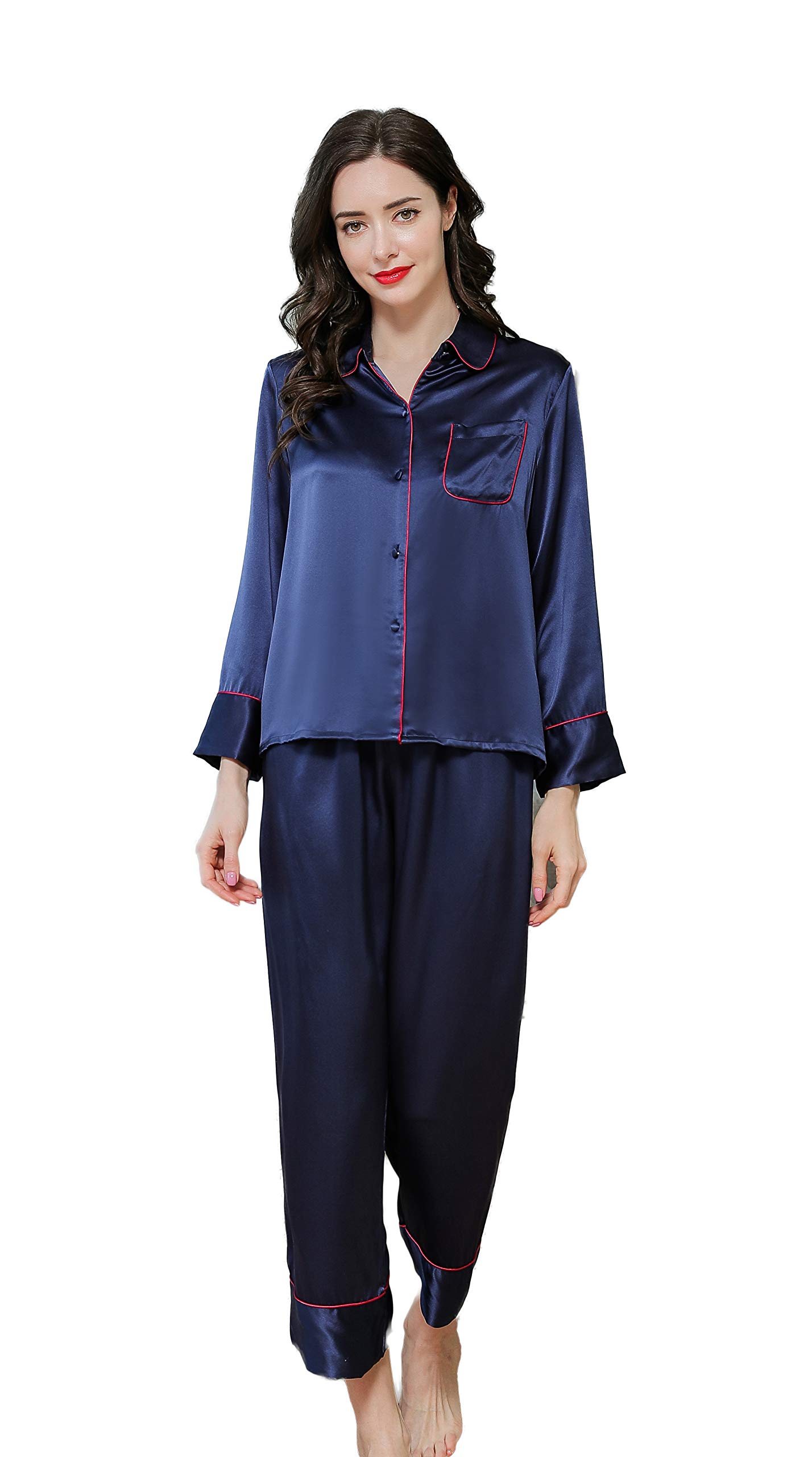CLC Women's Floral Silk Pajama Set - Soft Sleepwear Nightshirt for Lounge & Bedtime | Perfect for Relaxing at Home, Spa Days & Gift Giving