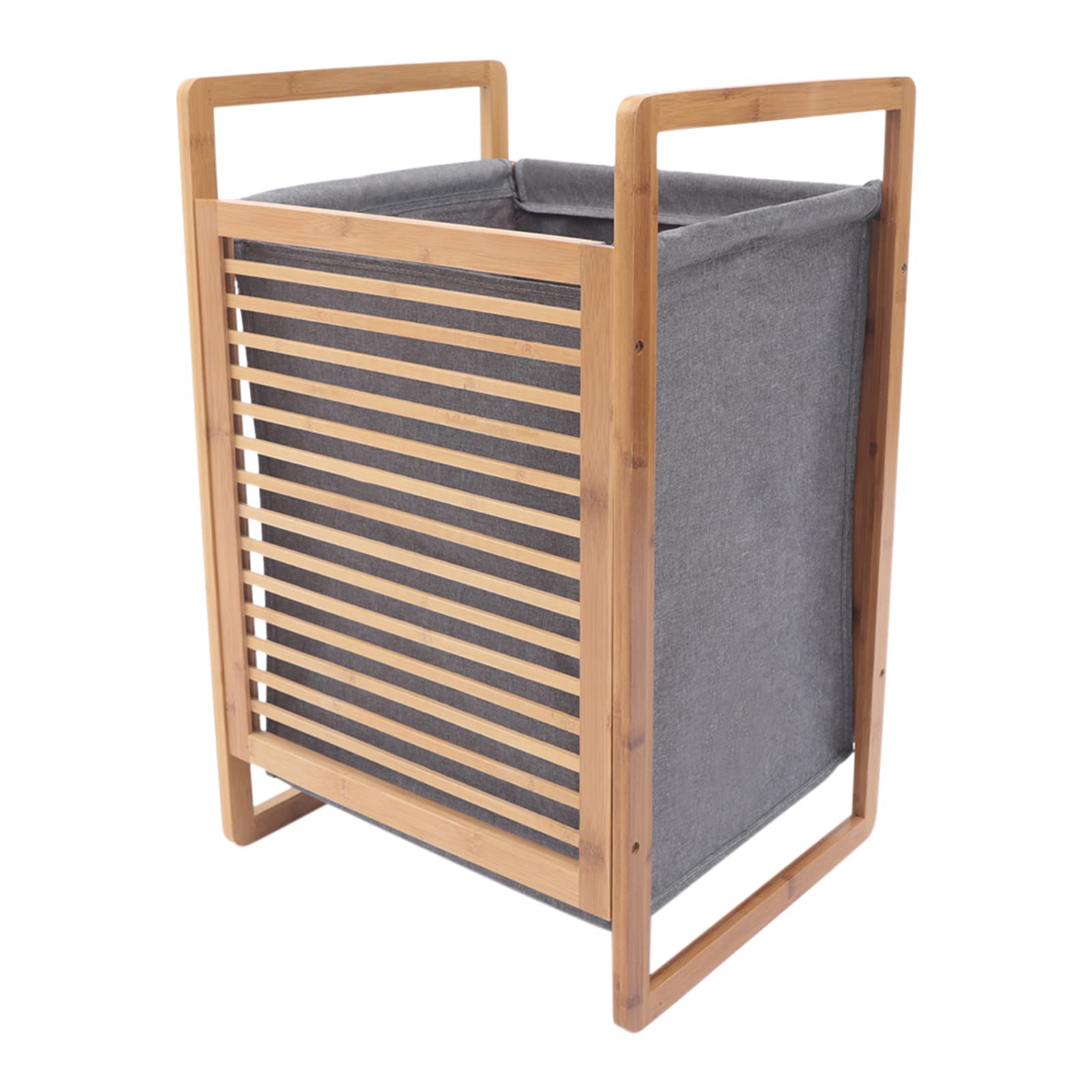 Portable Bamboo Laundry Hamper with Lid & Handles - Freestanding Clothes Organizer for Bedroom, Bathroom & Laundry Room - Foldable Dirty Clothes Storage Basket with 1 Section & Floor Stand - Ideal for Home, Dorm & Apartment Organization