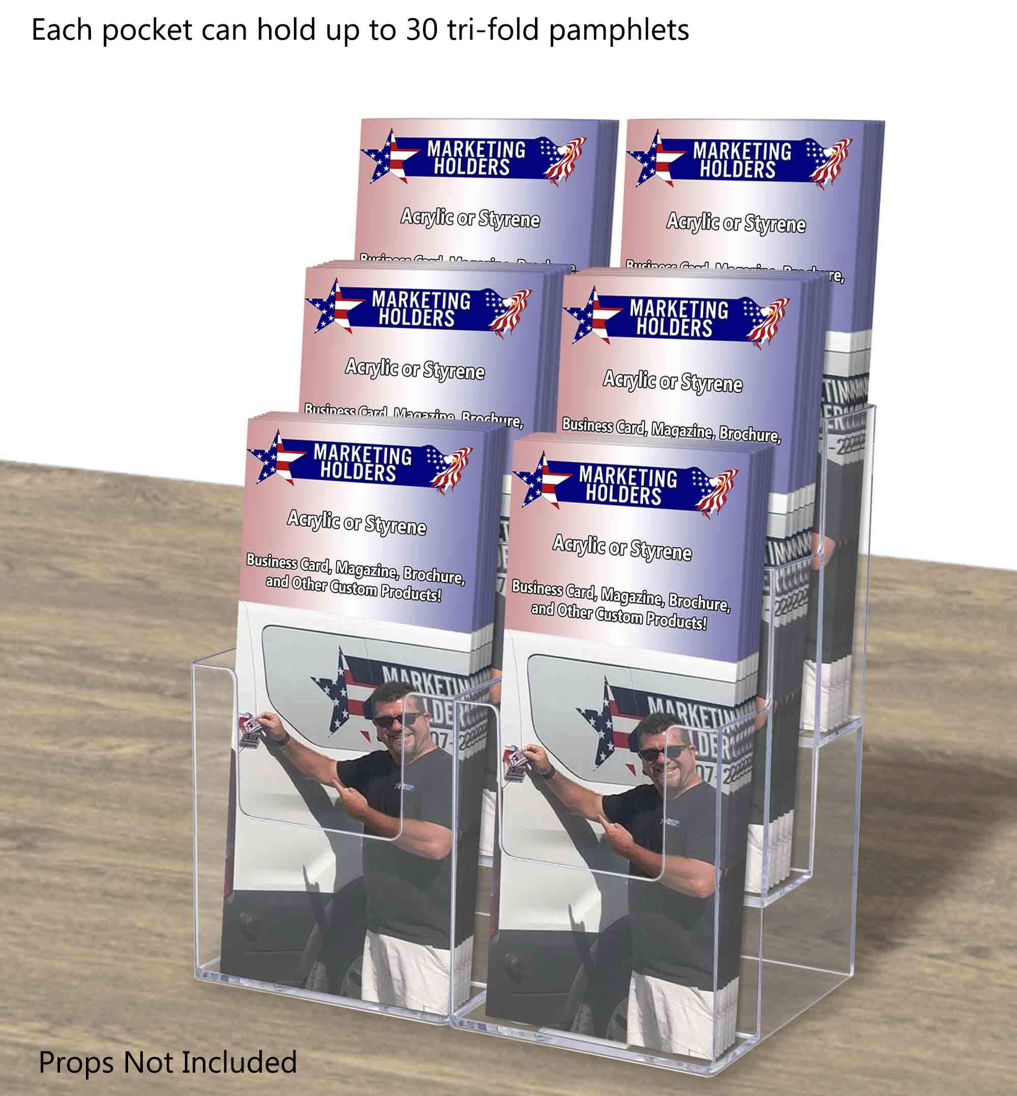 6 Pack Clear Acrylic Brochure Holders - Multi-Pocket Display Stand for 4