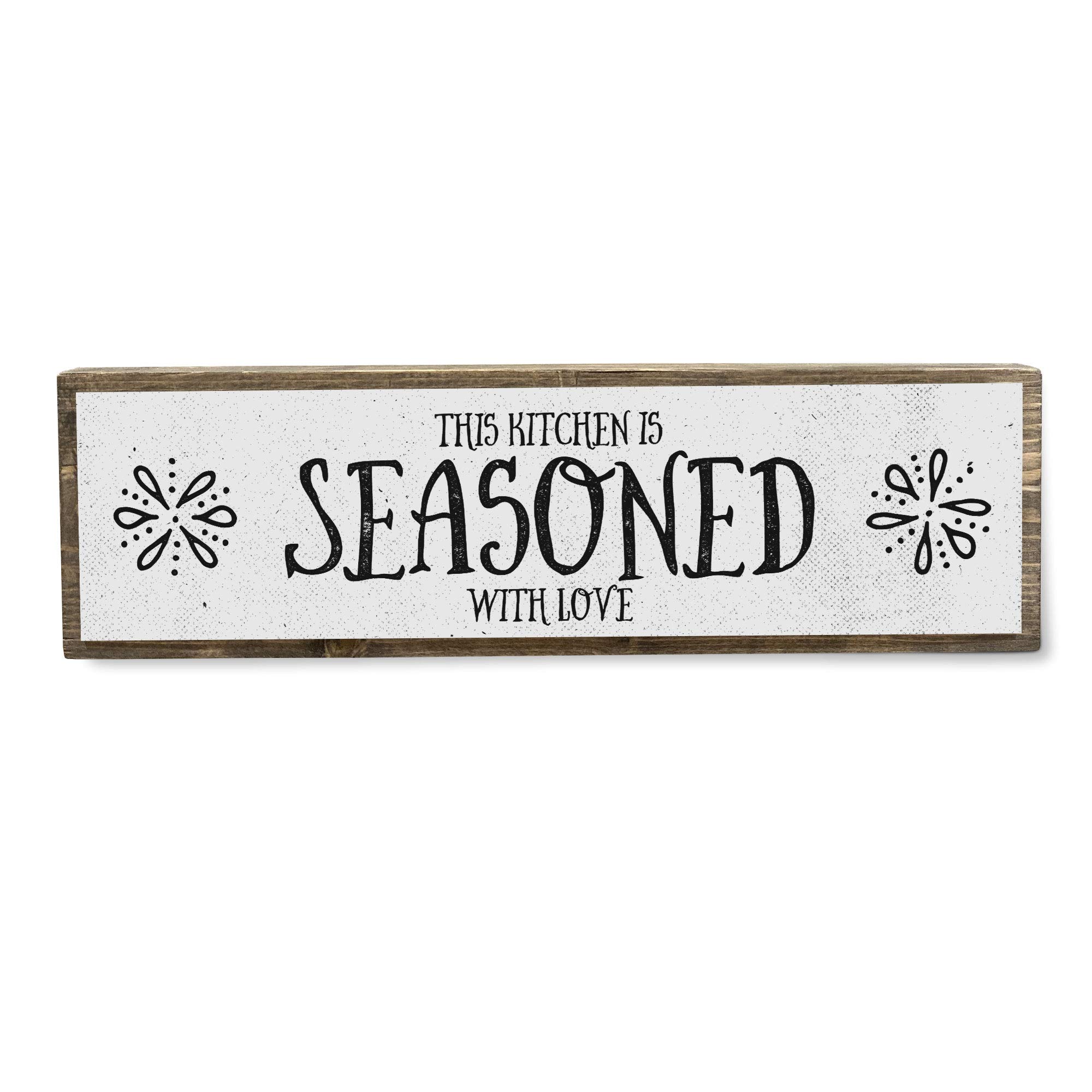 Rustic Wooden Kitchen Signs - Medium Size with Wood & Metal Design, 'This Kitchen is Seasoned With Love' - Perfect for Farmhouse Decor, Housewarming Gifts & Cozy Home Kitchen Wall Art