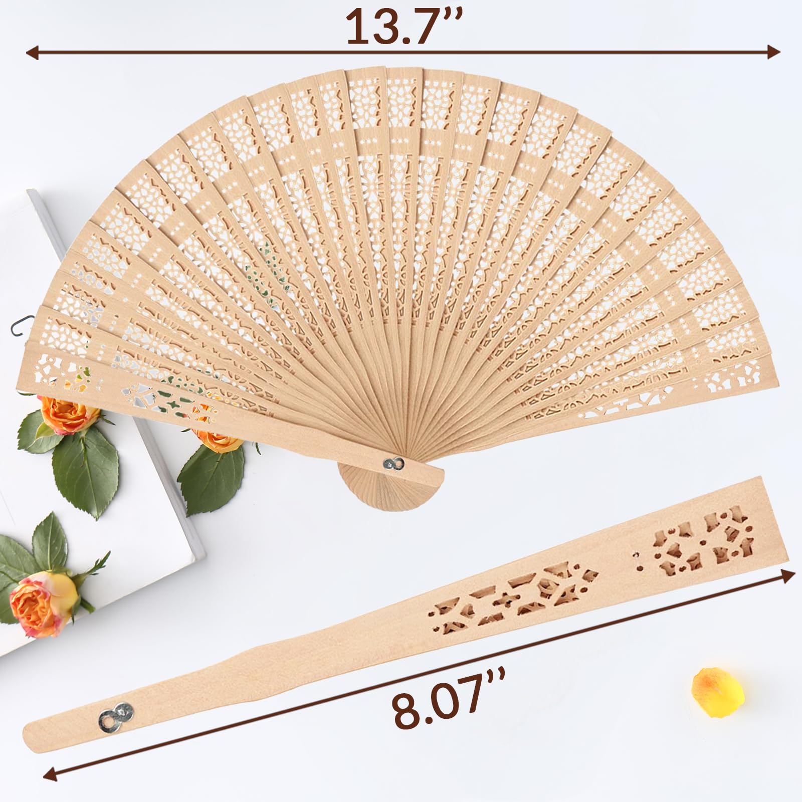 100Pcs Personalized Wooden Folding Hand Fans - Custom Engraved Summer Wedding Favors, Bridal Shower Gifts for Guests - Perfect for Outdoor Weddings, Beach Parties & Special Events (100PCS)