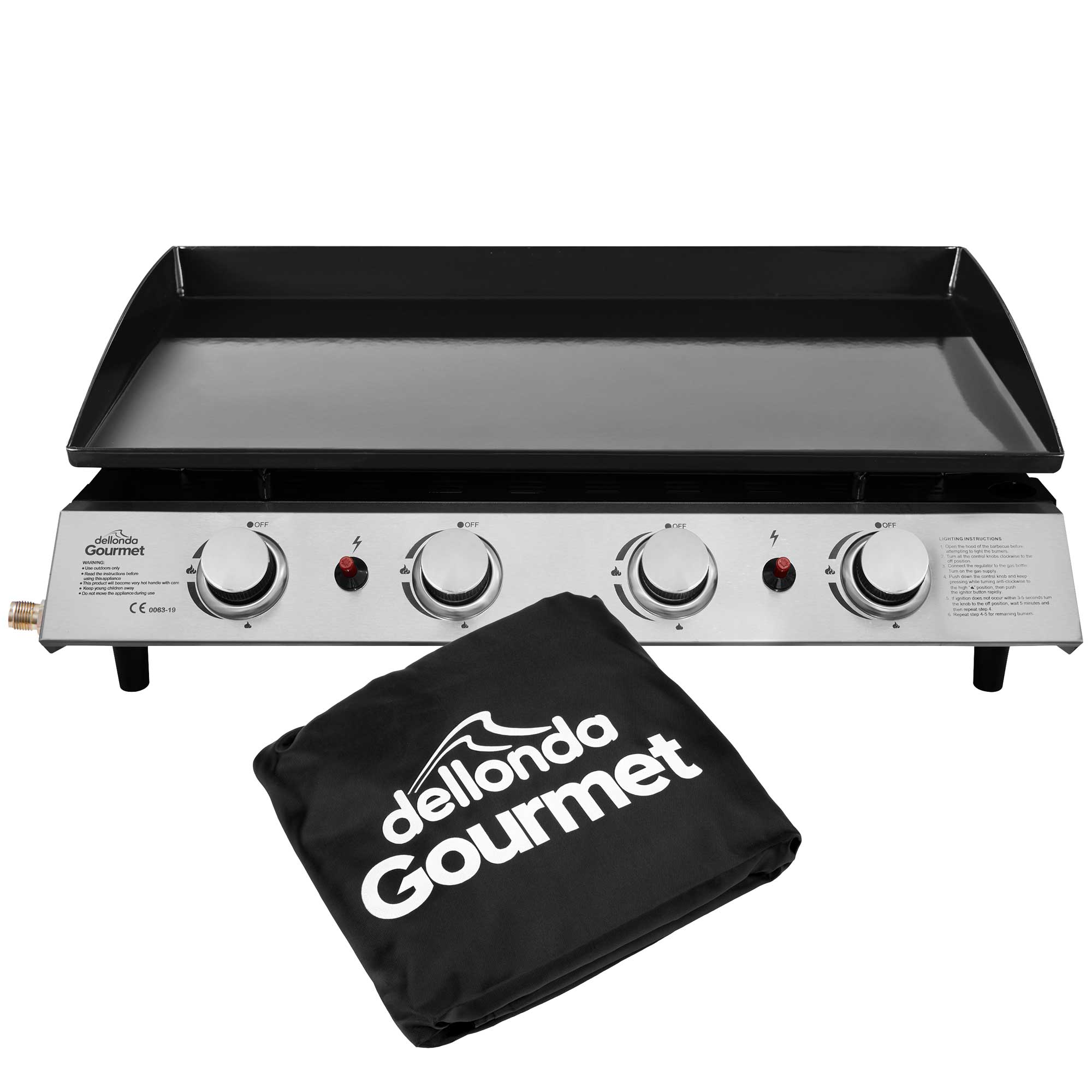 4 Burner Portable Gas Griddle 10kW BBQ Grill with Cover, Stainless Steel Outdoor Cooking Station - Perfect for Backyard Parties, Camping & Tailgating