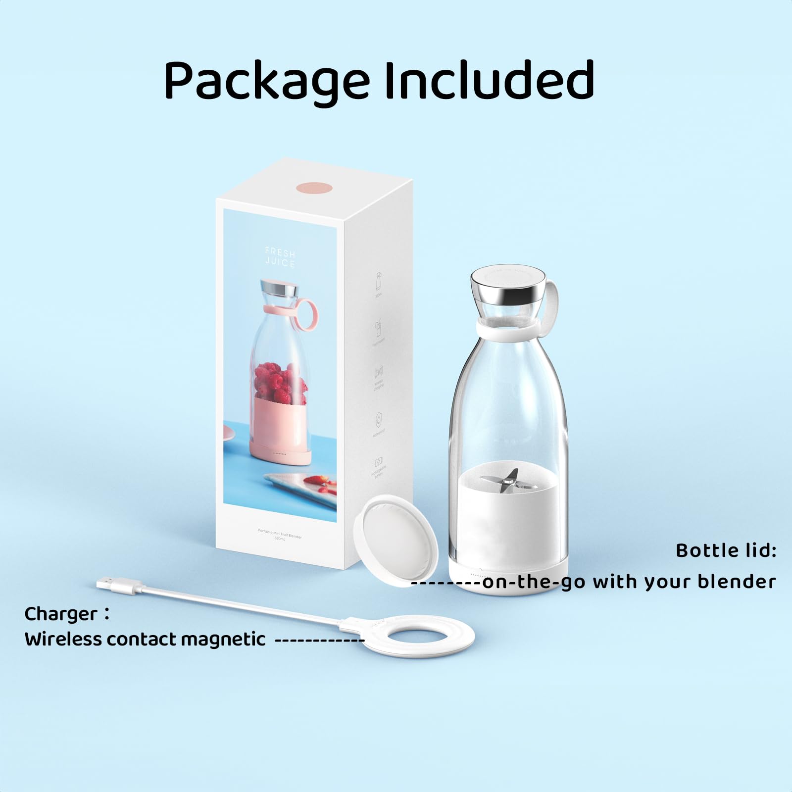 Portable Mini Blender for Smoothies, Milkshakes & Protein Shakes - 11oz Rechargeable Personal Blender with 4 Stainless Steel Blades & Leak-Proof Travel Lid - Perfect for Camping, Travel, Gym & Outdoor Adventures (Black)
