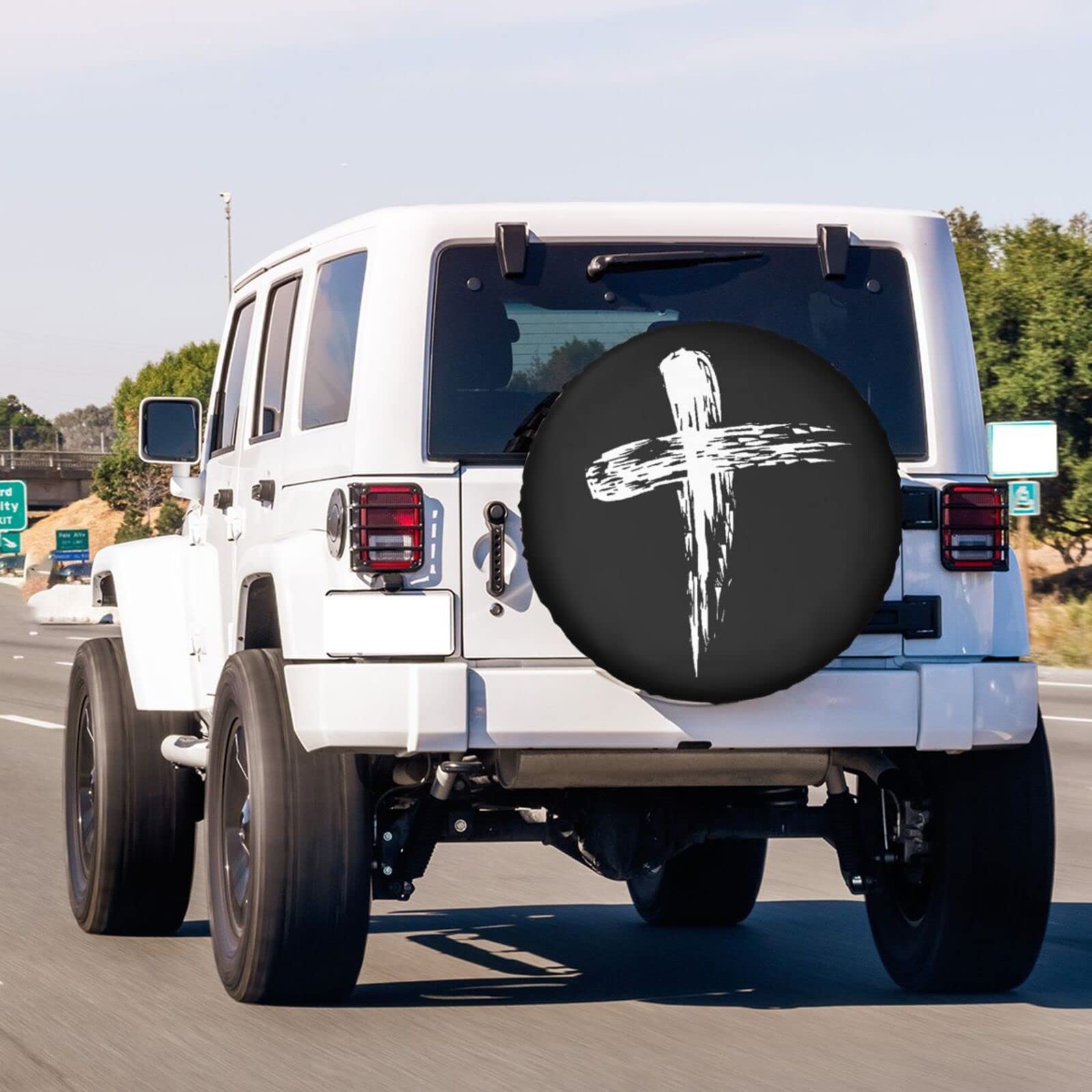Jesus Cross God Spare Tire Cover - 17 Inch Dust-Proof Wheel Protector for Trailers, RVs, SUVs & Vehicles | Religious Car Accessory for Outdoor Travel & Camping