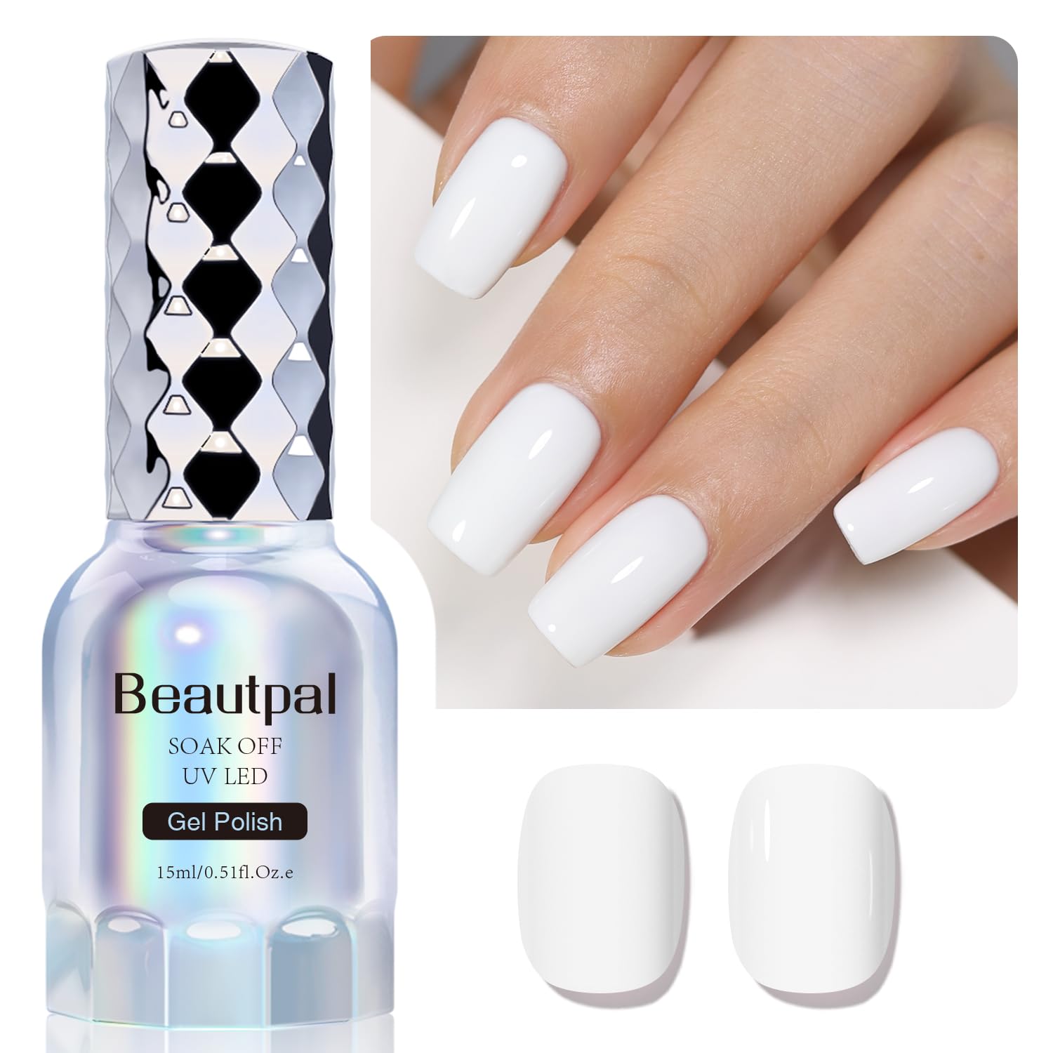 BEAUTPAL 15ML White Gel Nail Polish - Soak Off UV LED Gel for Manicure, Salon & DIY Home Nail Art | Long Lasting Pure White (Color 101) | Perfect for Weddings, Parties & Professional Nail Salons