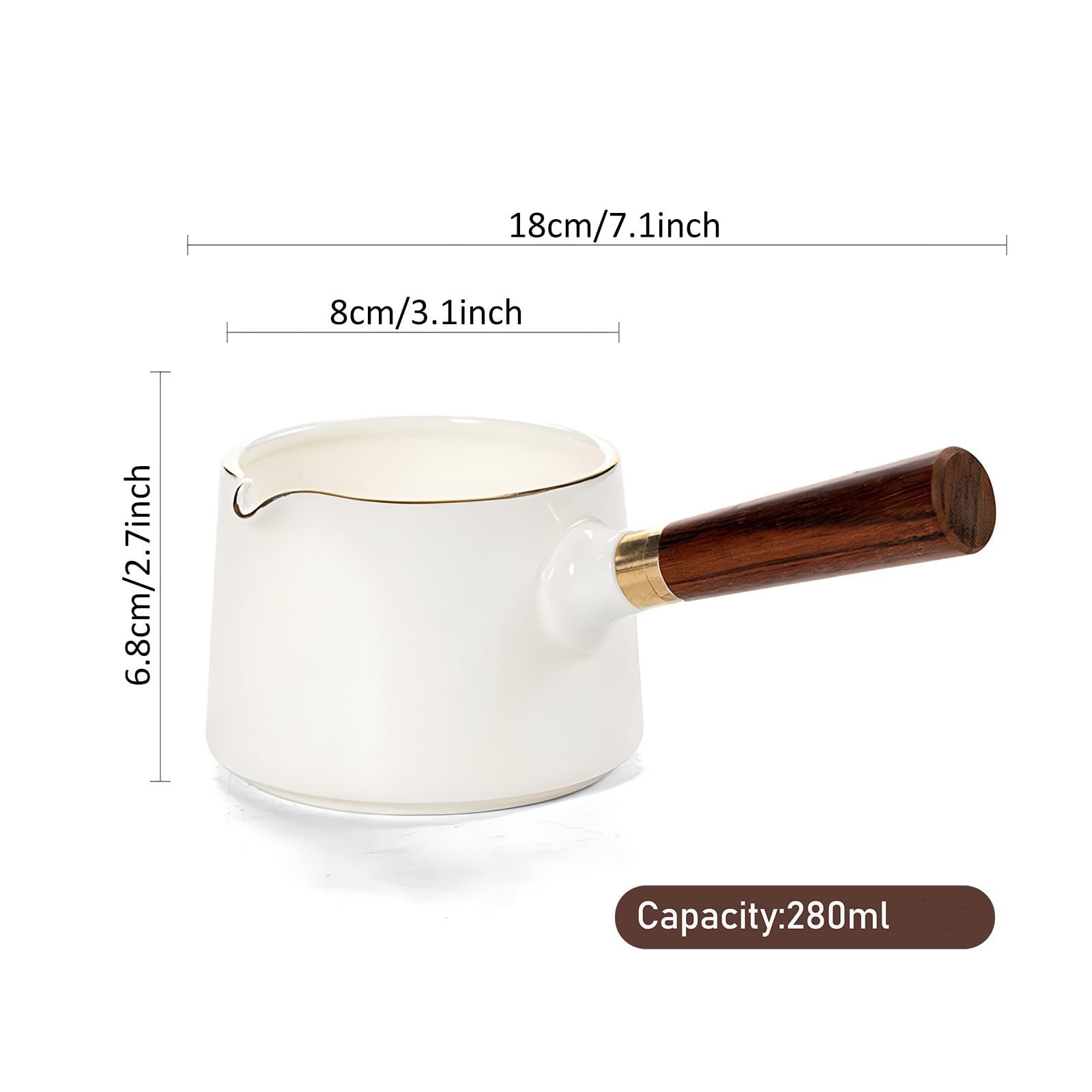 Premium Ceramic Butter Warmer Pot with Handle - 280ml Mini Milk Pot for Melting Butter, Chocolate & Sauces - Perfect for Baking, Cooking & Coffee Shops