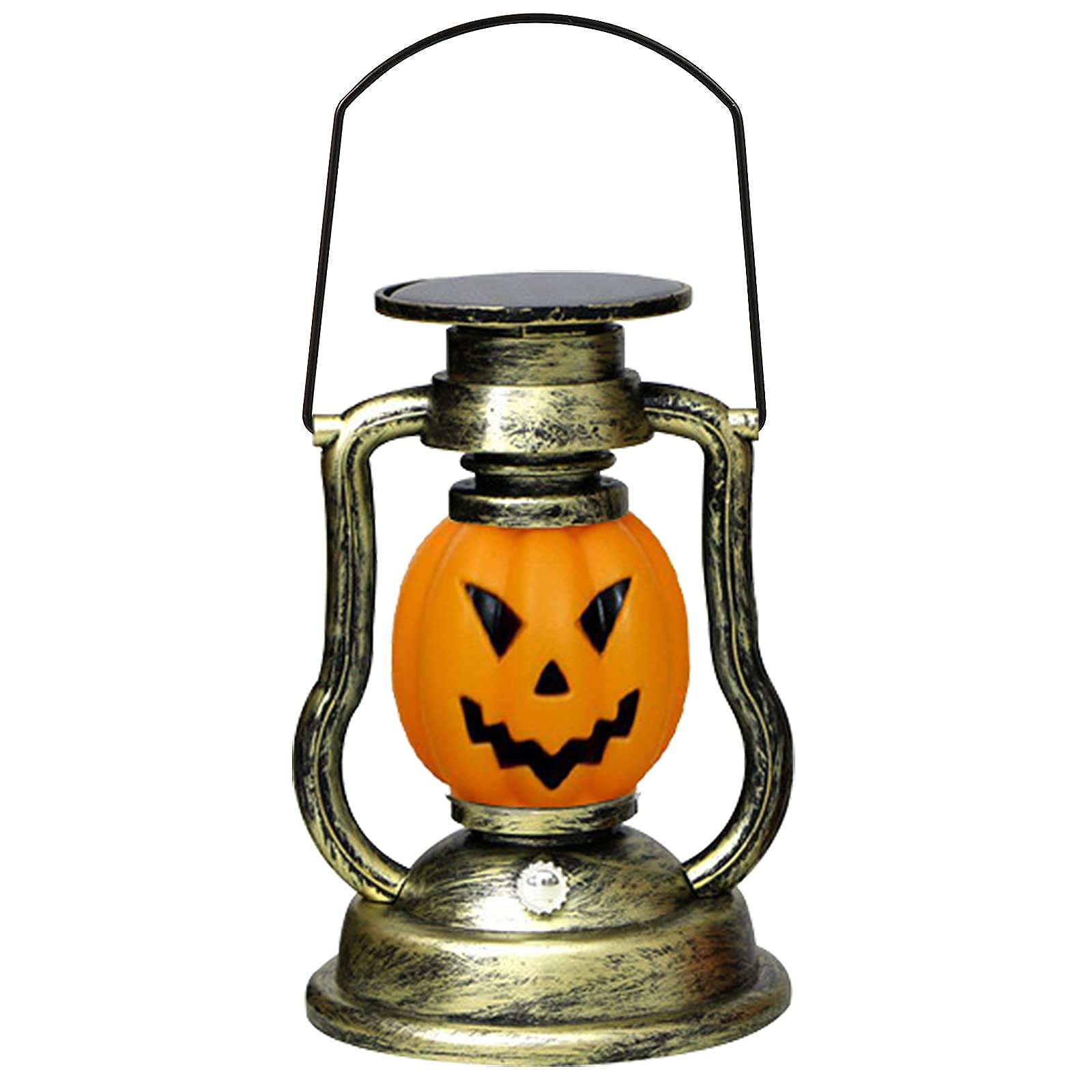 Solar Halloween Lantern - Vintage Bronze LED Pumpkin Light with Flame Effect, Waterproof Outdoor/Indoor Decor for Halloween Party, Garden, Porch, and Pathway Lighting