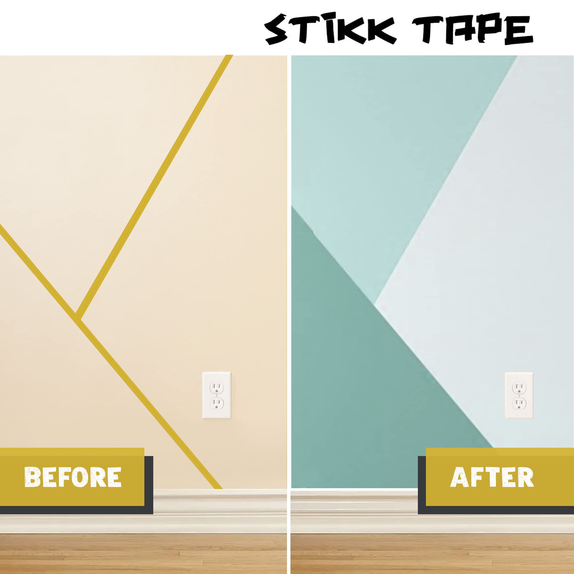 STIKK 4-Pack Yellow Painter's Tape - 2 Inch x 60 Yards - Residue-Free Masking Tape for Painting, Edges, Trim & Ceilings - Perfect for DIY Home Projects, Wall Art & Furniture Painting - Professional Grade Painting Tape for Clean Lines & Sharp Edges