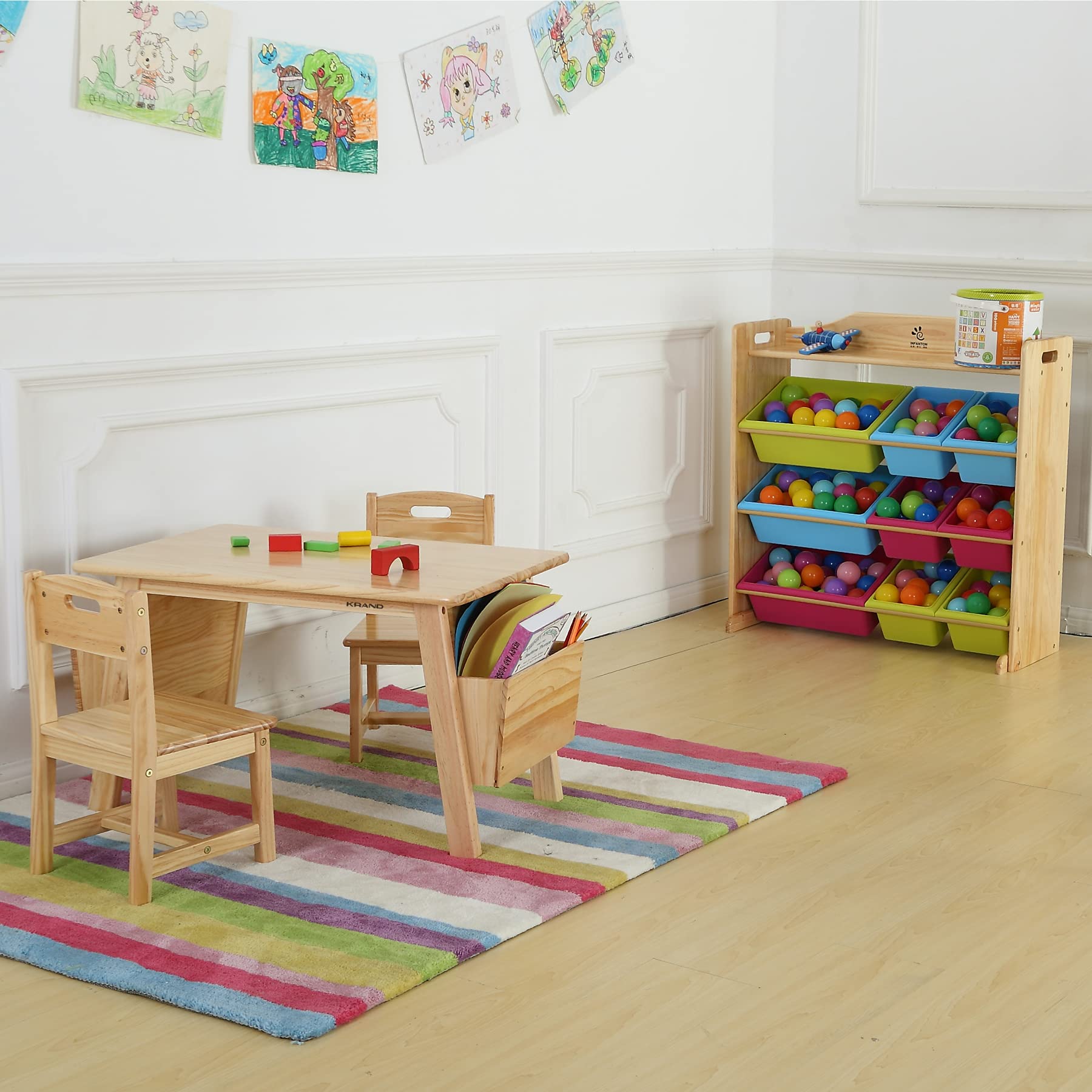 **Solid Wood Kids Table and Chair Set with Storage - Natural Toddler Activity Desk for Learning, Drawing & Play - Perfect for Nursery, Playroom & Homeschool**