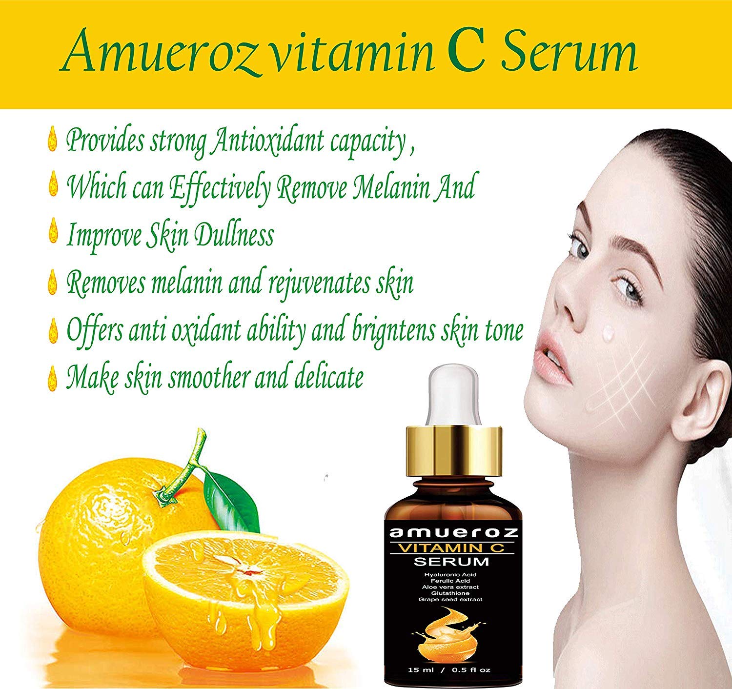Amueroz Vitamin C Face Serum for Skin Whitening & Brightening - Anti-Aging, Wrinkle Reduction, Acne Treatment - Fights Pigmentation & Controls Oily Skin - 2 Pack (15ml Each) - Perfect for Daily Skincare Routine & Nighttime Anti-Aging Care