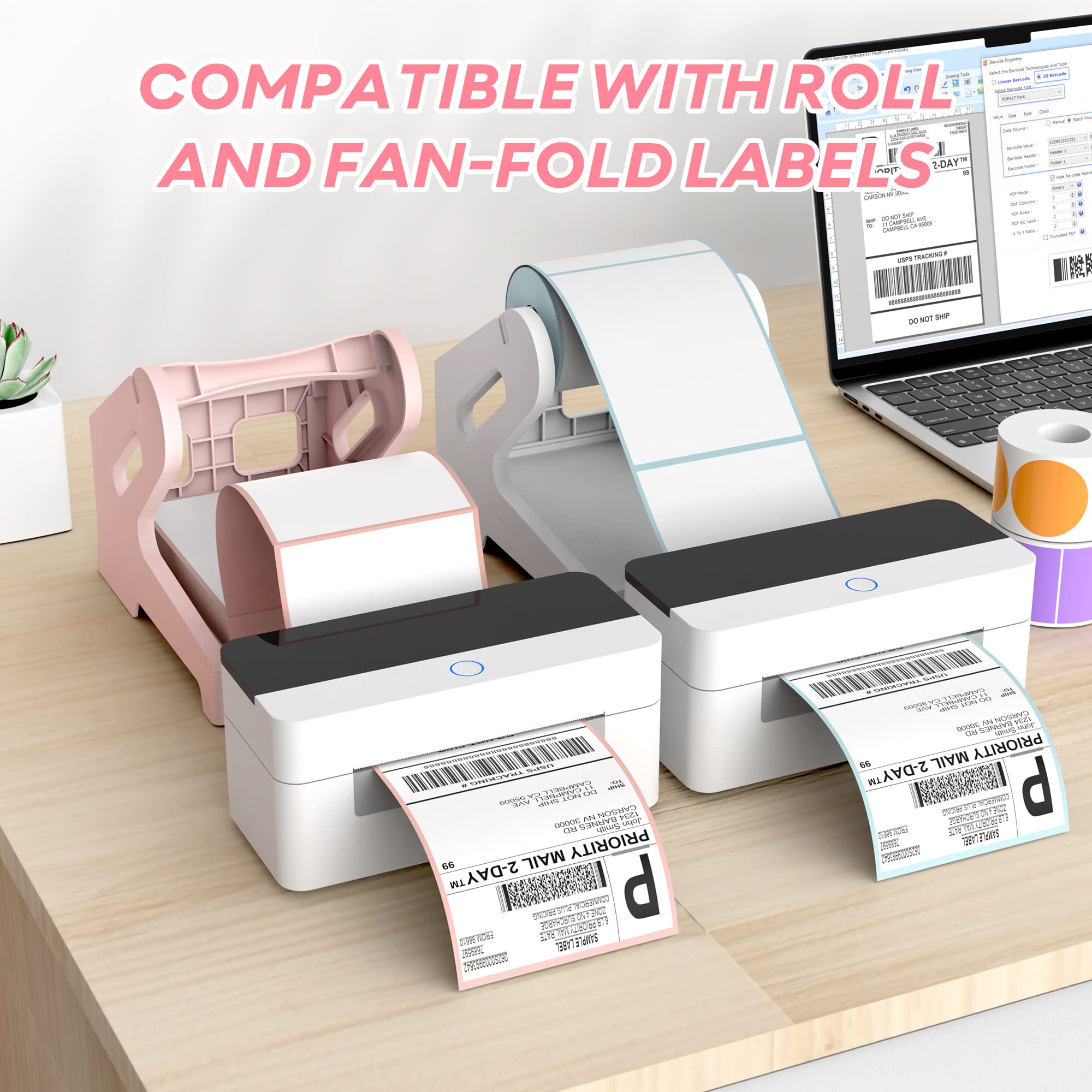 Thermal Label Holder for Shipping Labels - Compatible with Rolls & Fanfold Labels, Desktop Printer Stand, DIY Office & Home Organization Accessory (Pink) | Perfect for E-commerce, Warehouse & Small Business Labeling