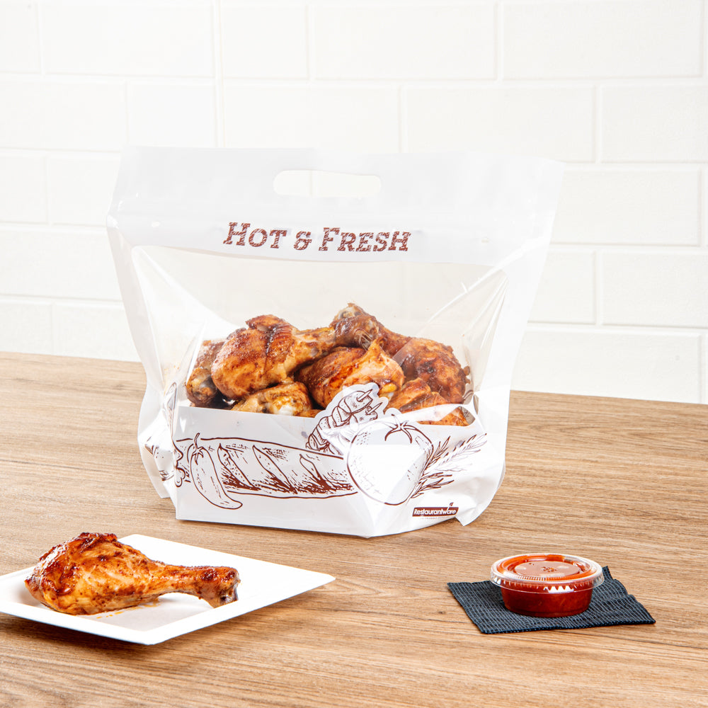 Premium White Plastic Rotisserie Chicken & Hot Food Bags - 12.75