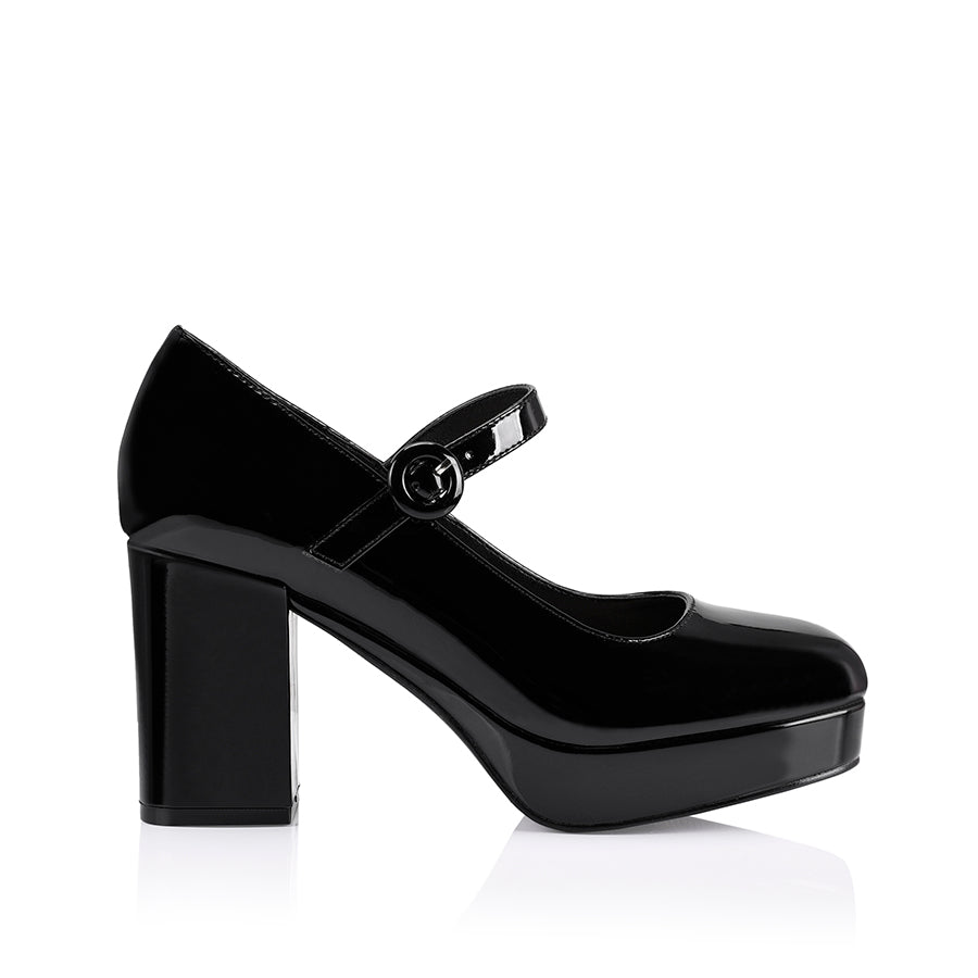 Hennessy Black Patent Mary Jane Platform Shoes - Stylish & Comfortable Women's Heels for Work, Party & Everyday Wear