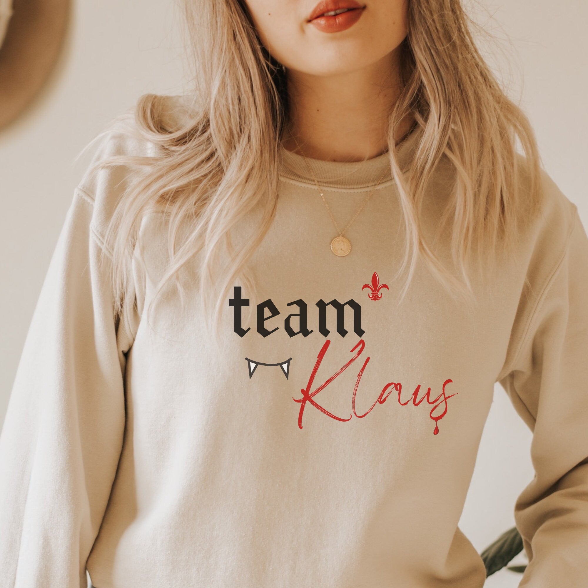 Team Klaus Sweatshirt | The Vampire Diaries & The Originals Fan Gift | Klaus Mikaelson Merch | TVD Christmas Sweater | Perfect for Cosplay, Fan Conventions & Holiday Gifting