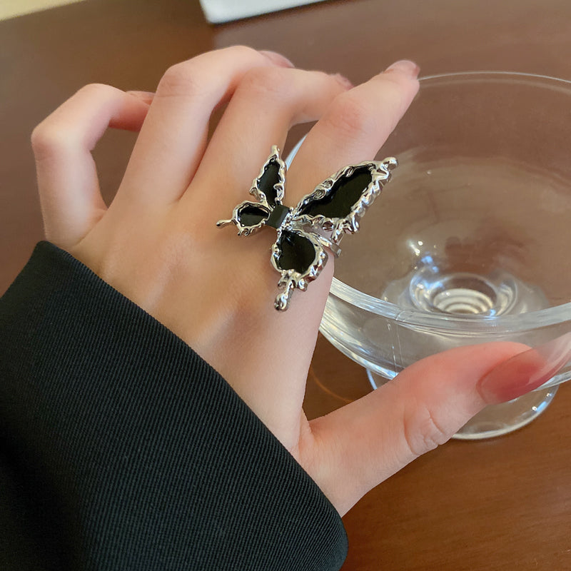 Elegant Chunky Butterfly Black Cocktail Ring for Women | HR776 | Perfect for Evening Parties, Weddings & Special Occasions