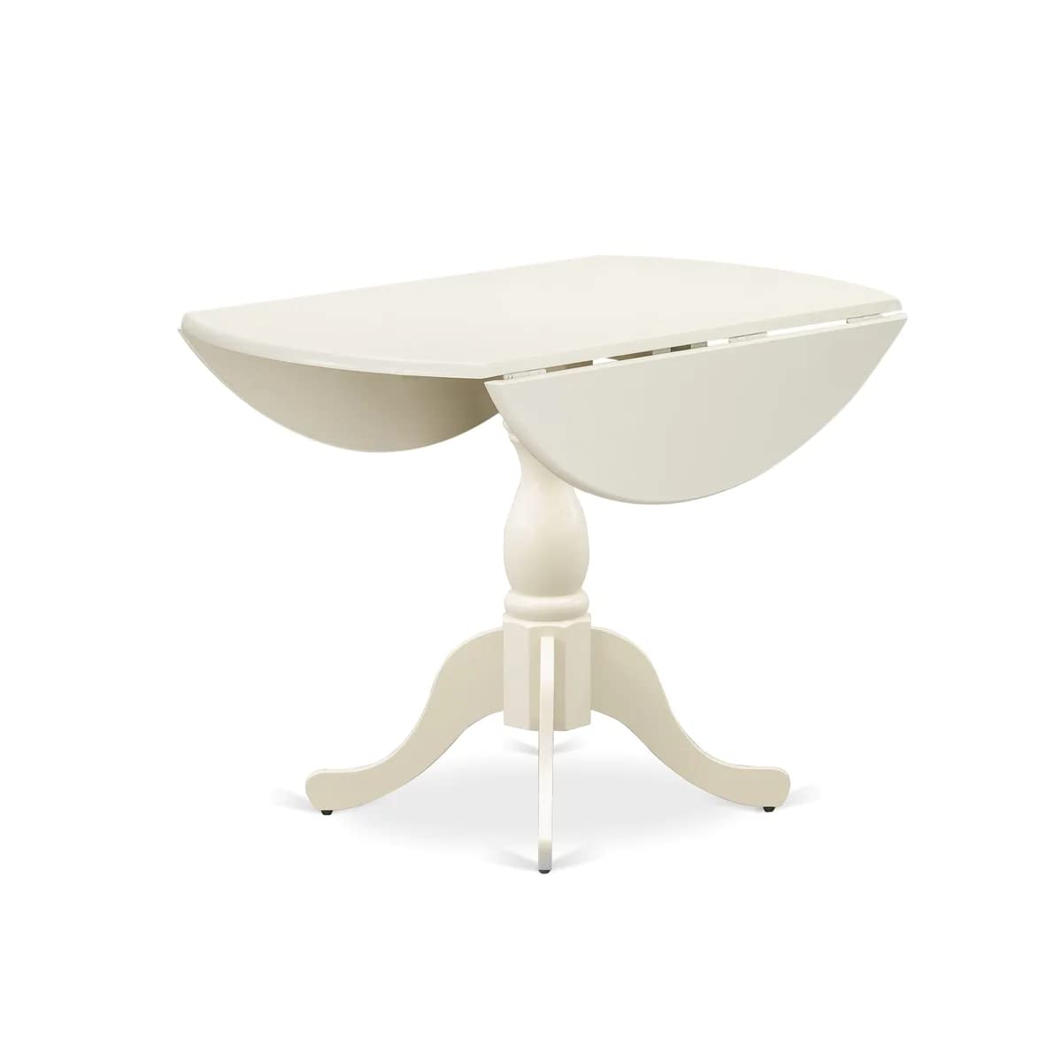East West Furniture DMAV3-LWH-W 3-Piece Round Dining Table Set with Drop Leaf & 2 Wooden Chairs, 42x42 Inch, Linen White - Perfect for Small Spaces, Breakfast Nooks, and Cozy Apartments