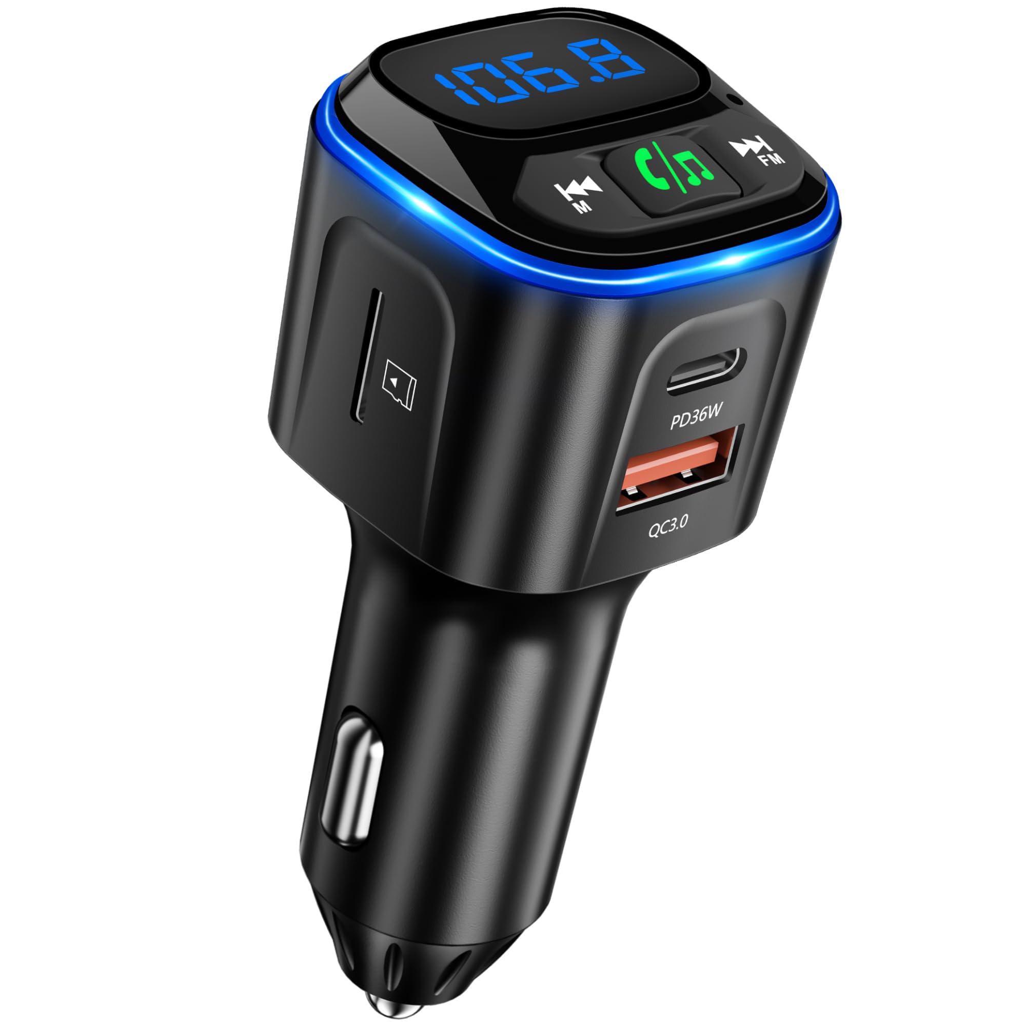 SONRU Bluetooth FM Transmitter V5.3 - Car Adapter with QC18W Fast Charger & Hi-Fi Sound for Hands-Free Driving