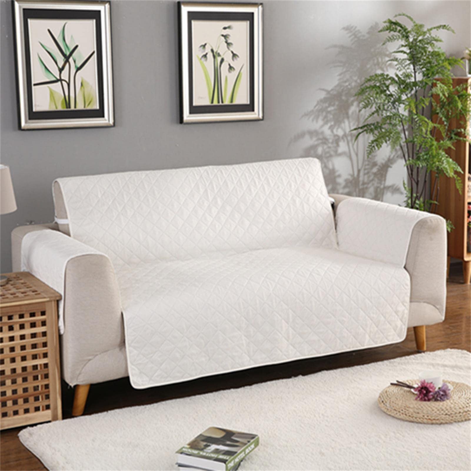 Waterproof Quilted Sofa Slipcover with Anti-Slip Silicone Backing - Washable Furniture Protector with Elastic Straps (130x195cm) - Perfect for Pets, Kids & Spill-Prone Living Rooms