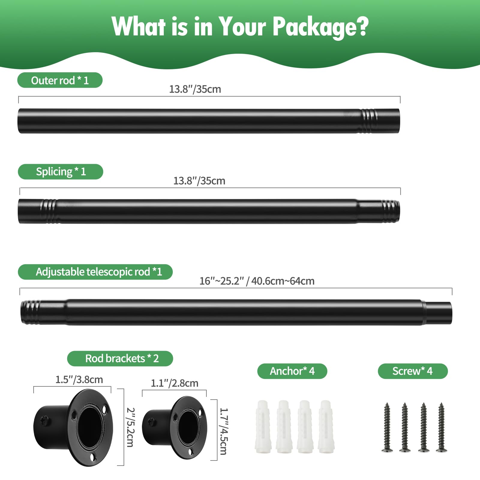 Creatyi Heavy Duty Screw-in Shower Curtain Rod - Adjustable 28 to 50 Inches, Wall Mounted Bathroom Rod for Shower, Bathtub, and Closet Organization (Black, 1 Piece)