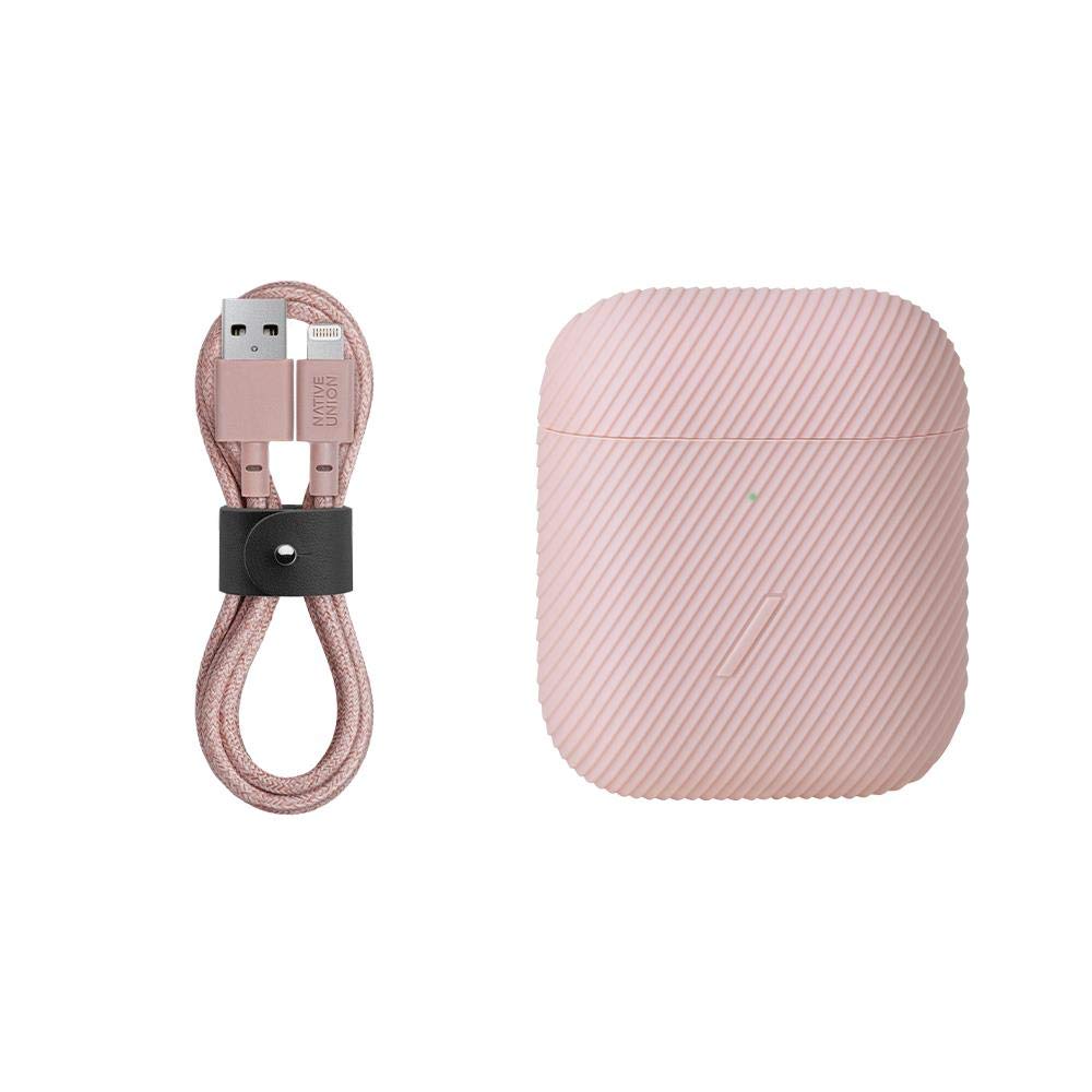 Native Union AirPods Curve Case & 4ft Ultra-Strong Reinforced Lightning to USB Charging Cable Bundle - Rose Color | Compatible with AirPods 1/2/3 | Perfect for Travel, Gym & Daily Charging