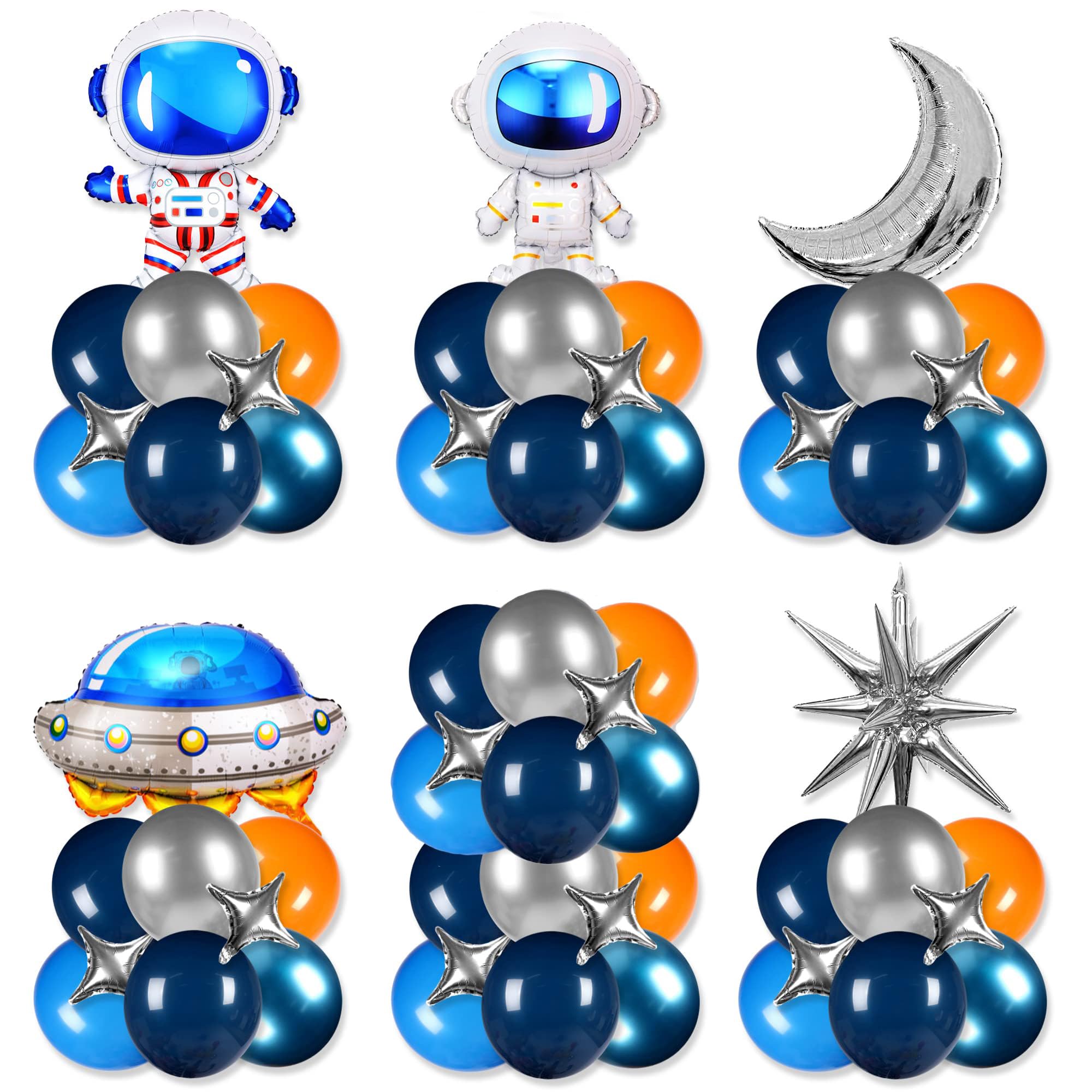 Outer Space Party Balloons - Astronaut, Spaceship, UFO & Solar System Decorations for Galaxy Themed Birthday Parties (Blue, Orange, Silver) | Perfect for Space-Themed Events, Kids Birthdays & Classroom Decor