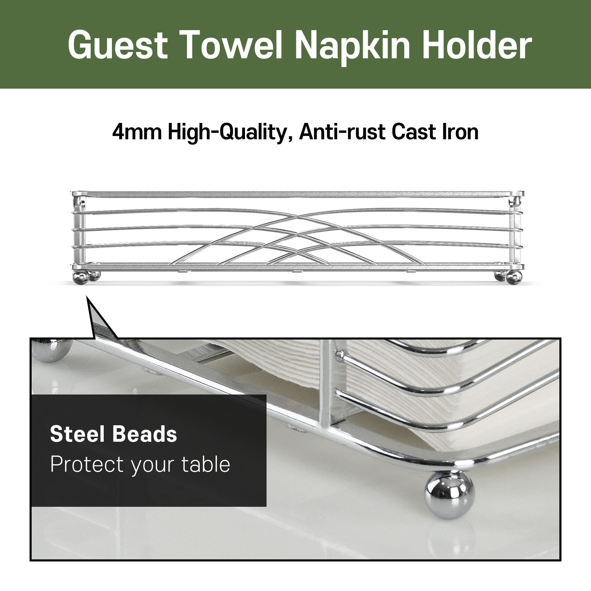 Silver Guest Towel Holder Tray for Bathroom - Elegant Hand Towel Organizer for Disposable Paper Towels | Perfect for Powder Rooms, Guest Bathrooms & Spa-Style Decor