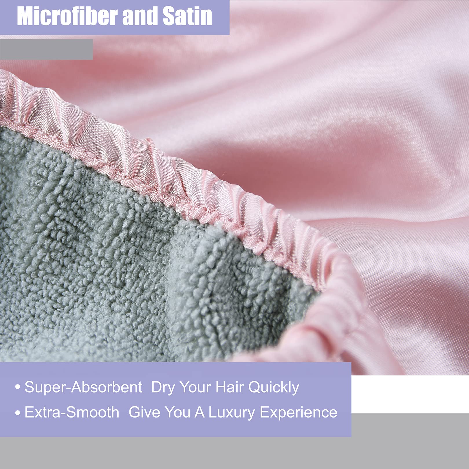 YoulerTex Microfiber Hair Towel Wrap Turban 2-Pack - Ultra Absorbent Quick Dry Hair Towels for Women with Curly, Long & Wet Hair - Anti-Frizz Plopping Hair Towel for Post Shower & Styling (Pink/Silver-White) - Perfect for Home, Salon & Travel Use