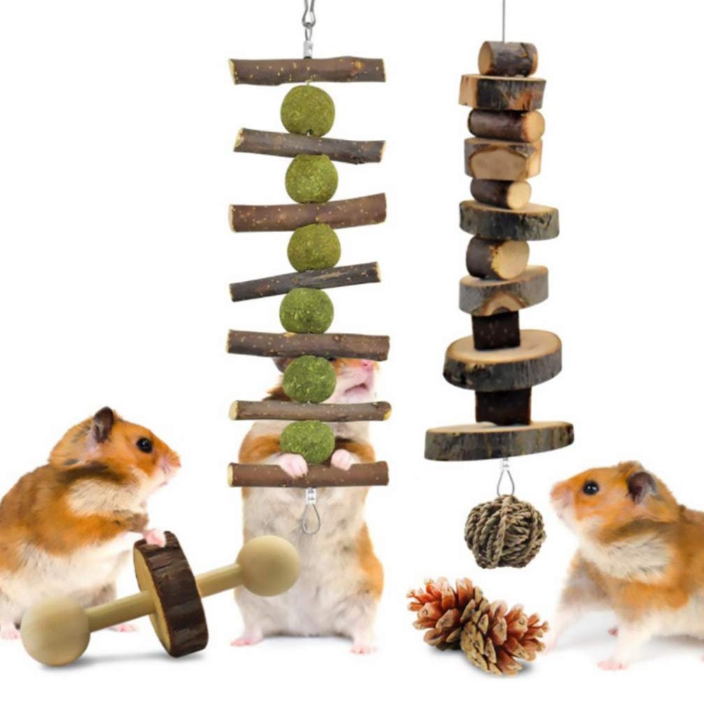 Balacoo 12pcs Natural Wood Hamster Chew Toys for Rabbits, Guinea Pigs & Small Pets - Teeth Grinding, Play & Exercise Toys for Cage Enrichment (Great for Chewing, Climbing & Mental Stimulation)