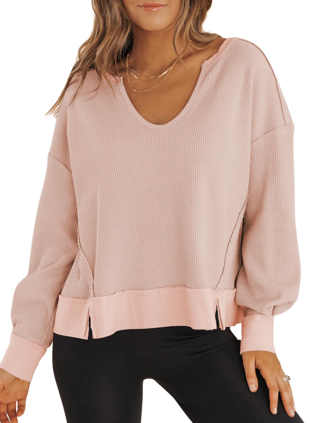 Dokotoo Women's Long Sleeve Crop Top Sweater - Soft Waffle Knit Pullover Casual Sweatshirt for Fall & Winter | Perfect for Layering, Coffee Dates, and Weekend Outfits