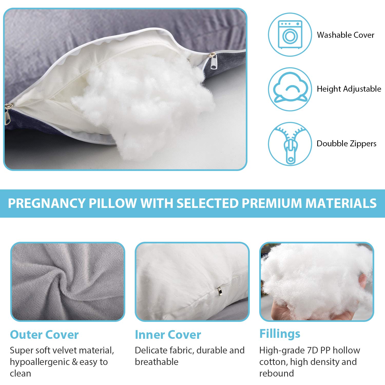 BATTOP Full Body Pregnancy Pillow for Sleeping - Maternity Support Pillow for Back, Hips, Legs & Belly with Removable Washable Cover - Comfort for Pregnant Women During All Trimesters | Perfect for Side Sleepers, Nursing & Postpartum Recovery