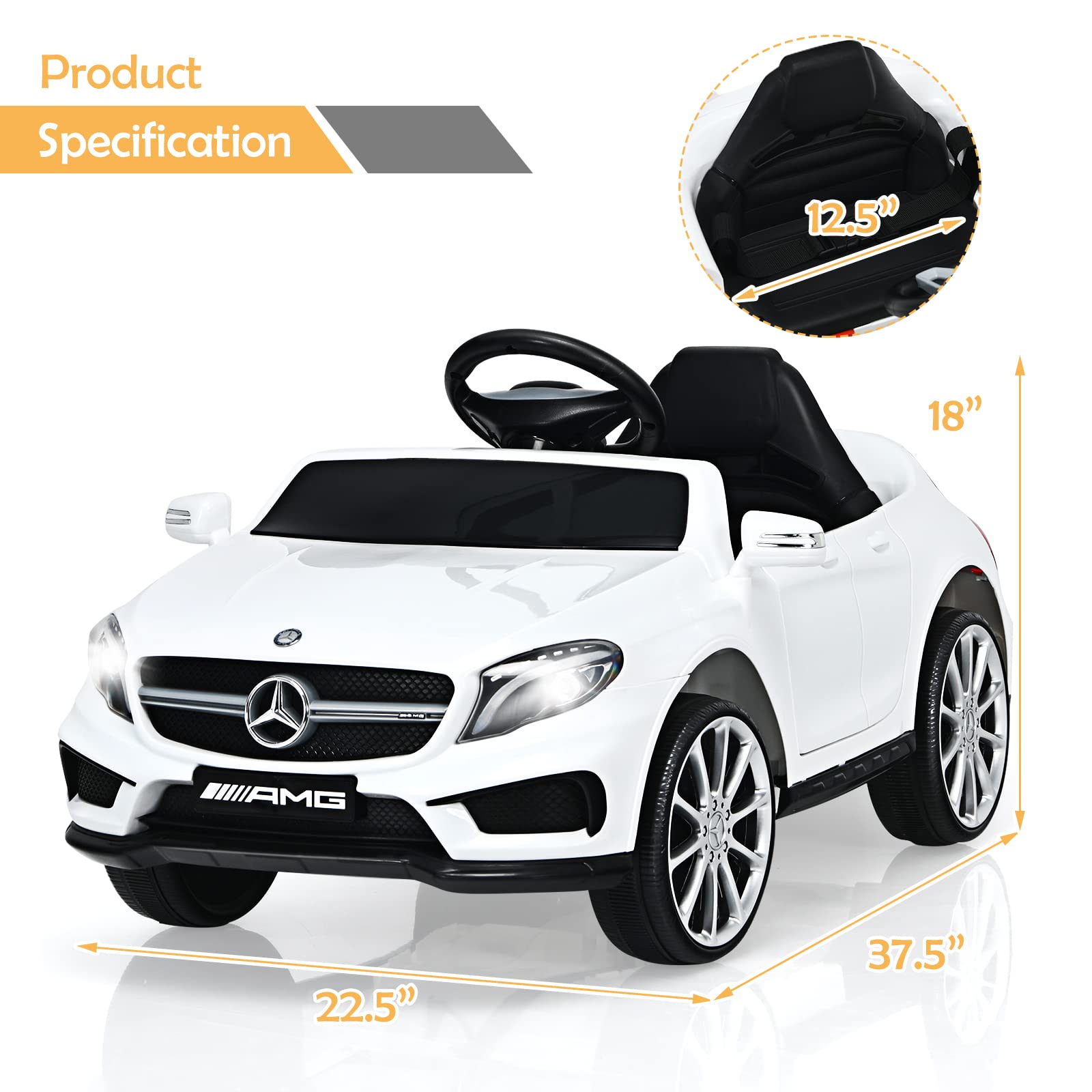 INFANS 12V Electric Kids Ride On Car - Licensed Mercedes Benz GLA45 Toy Car with Parent Remote Control, MP3 Player, USB Port, 2 Speed Modes & LED Lights - Battery Powered Toy Vehicle for Toddlers & Children (White) - Perfect for Birthday Gifts, Outdoor Play & Indoor Fun