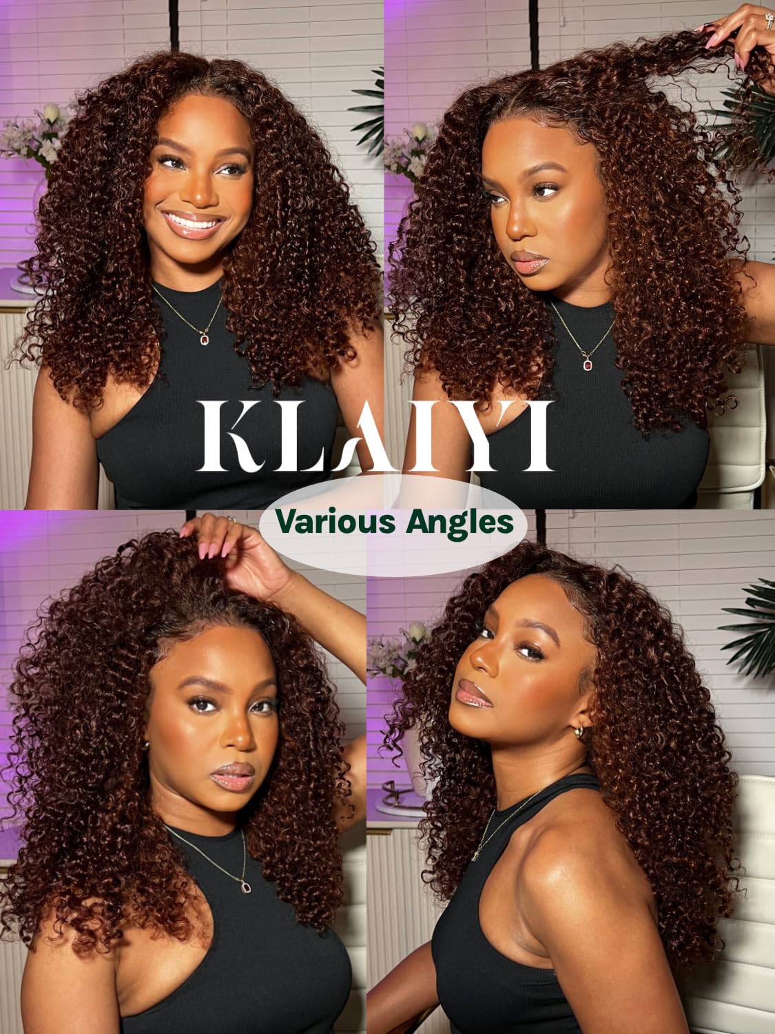 KLAIYI 10A Reddish Brown Curly 3 Bundles Brazilian Virgin Human Hair Weave 10 12 14 Inch - 100% Unprocessed Remy Hair Extensions for Sew in, Auburn Brown Copper Red 33B Color - Perfect for Daily Styling, Parties & Special Occasions