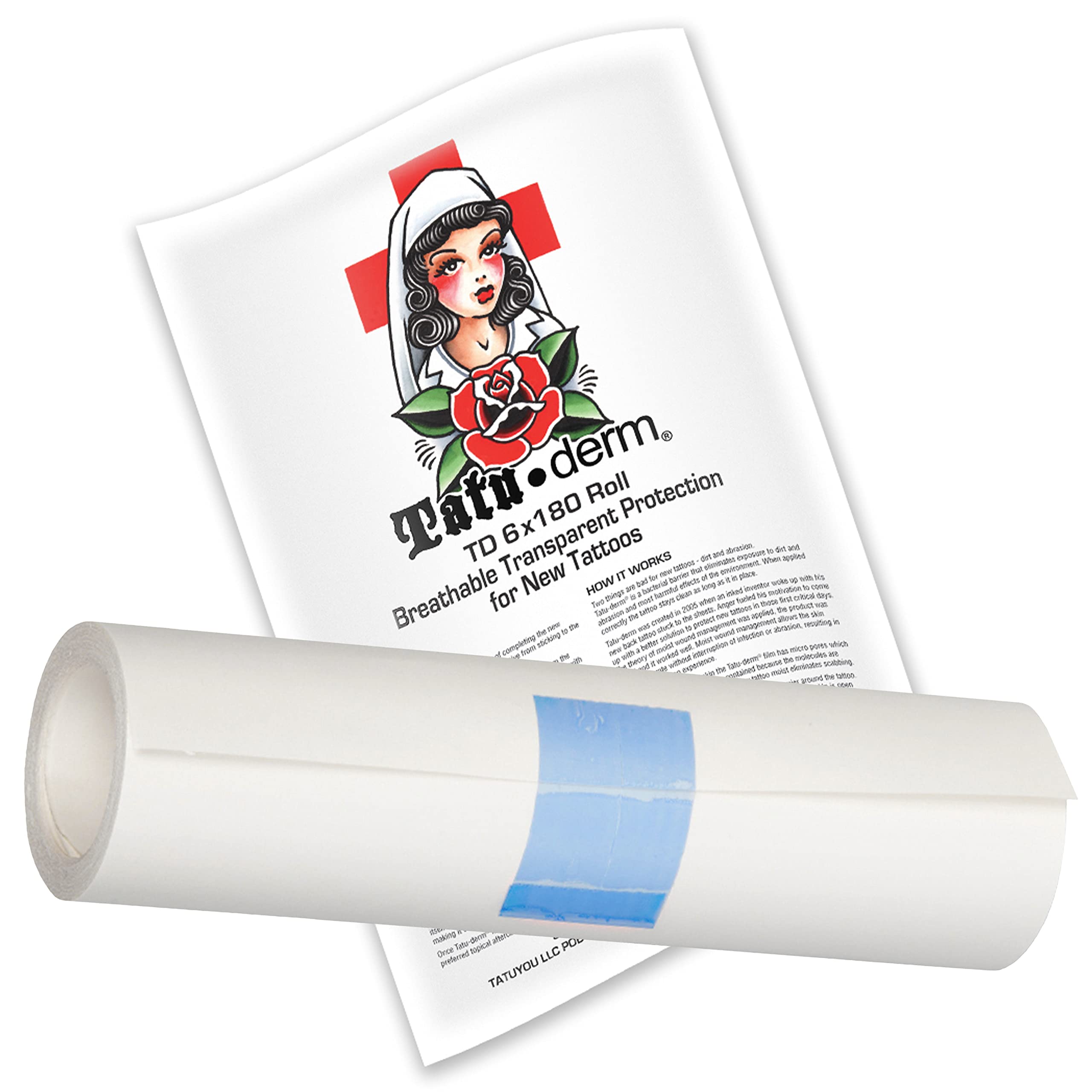 Tatu-derm® Waterproof Tattoo Aftercare Roll - Breathable Adhesive Barrier Film for Faster Healing & Protection | Made in USA | Ideal for Fresh Tattoos, Piercings & Skin Wound Care