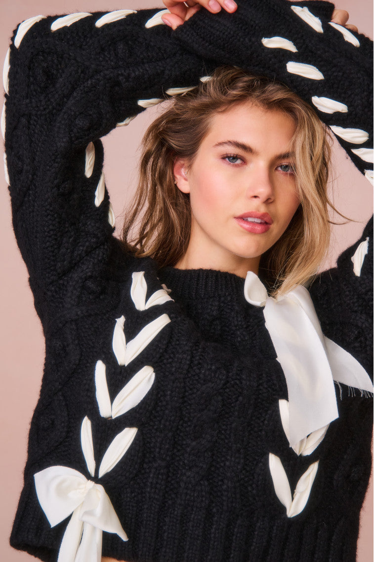 Parson Alpaca Blend Ribbon Pullover Sweater - Soft & Warm Winter Knitwear for Women | Perfect for Casual Outfits, Office Wear & Cozy Evenings