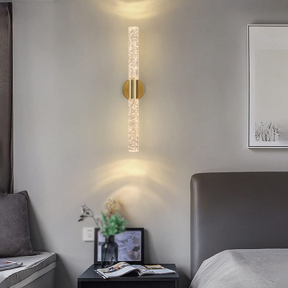 Modern LED Bubble Wall Sconce - Gold Crystal Glass Wall Lamp for Bedroom & Bathroom Decor - White Light Indoor Wall Mount Fixture - Perfect for Ambient Lighting in Living Rooms, Hallways, and Spa Areas