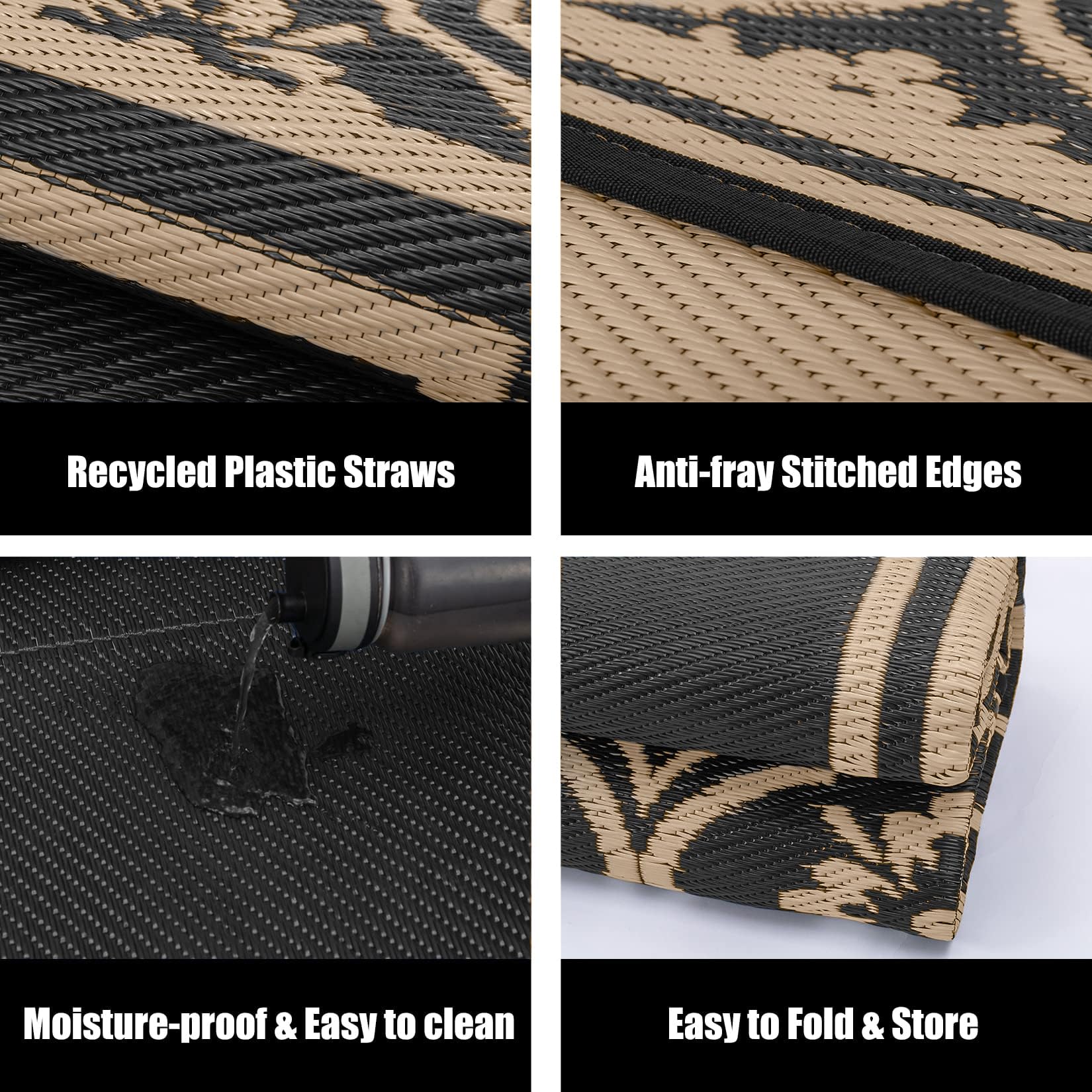 8x10 Waterproof Outdoor Rug - Reversible Brown Patio Mat for Camping, RV, Deck, Porch, Balcony & Beach - Durable & Weather-Resistant for Picnics, Entryways & Outdoor Living Spaces