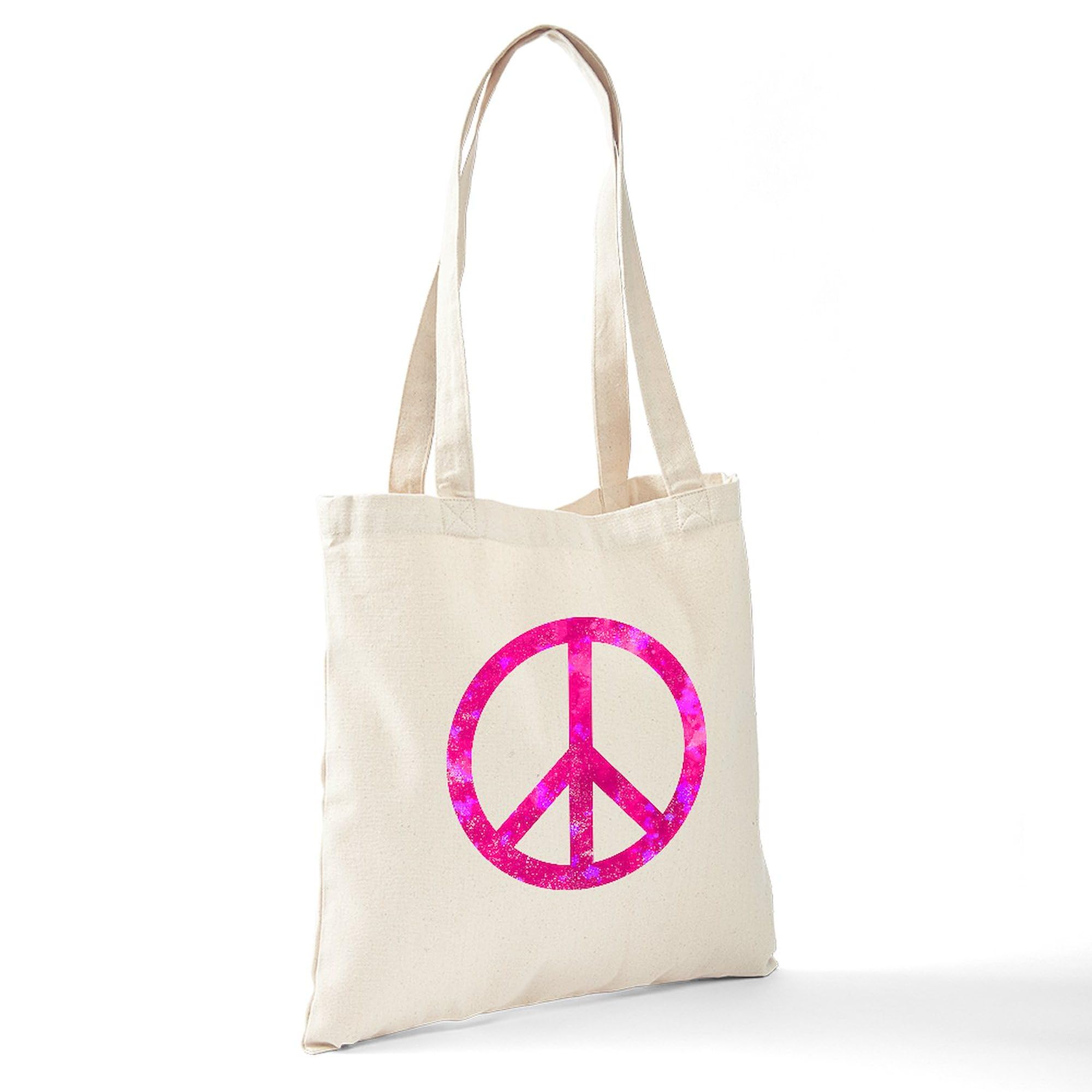 Distressed Pink Peace Sign Tote Bag - Natural Canvas Reusable Shopping Bag for Women | Eco-Friendly Grocery Tote, Beach Bag & Everyday Carry